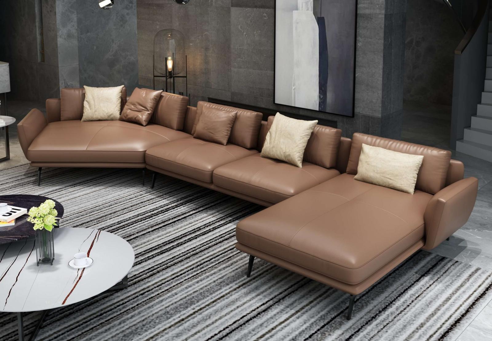 Modern 6 Seater Sectional Sofa SANTIAGO EF-83540R-3RHF in Brown Italian Leather