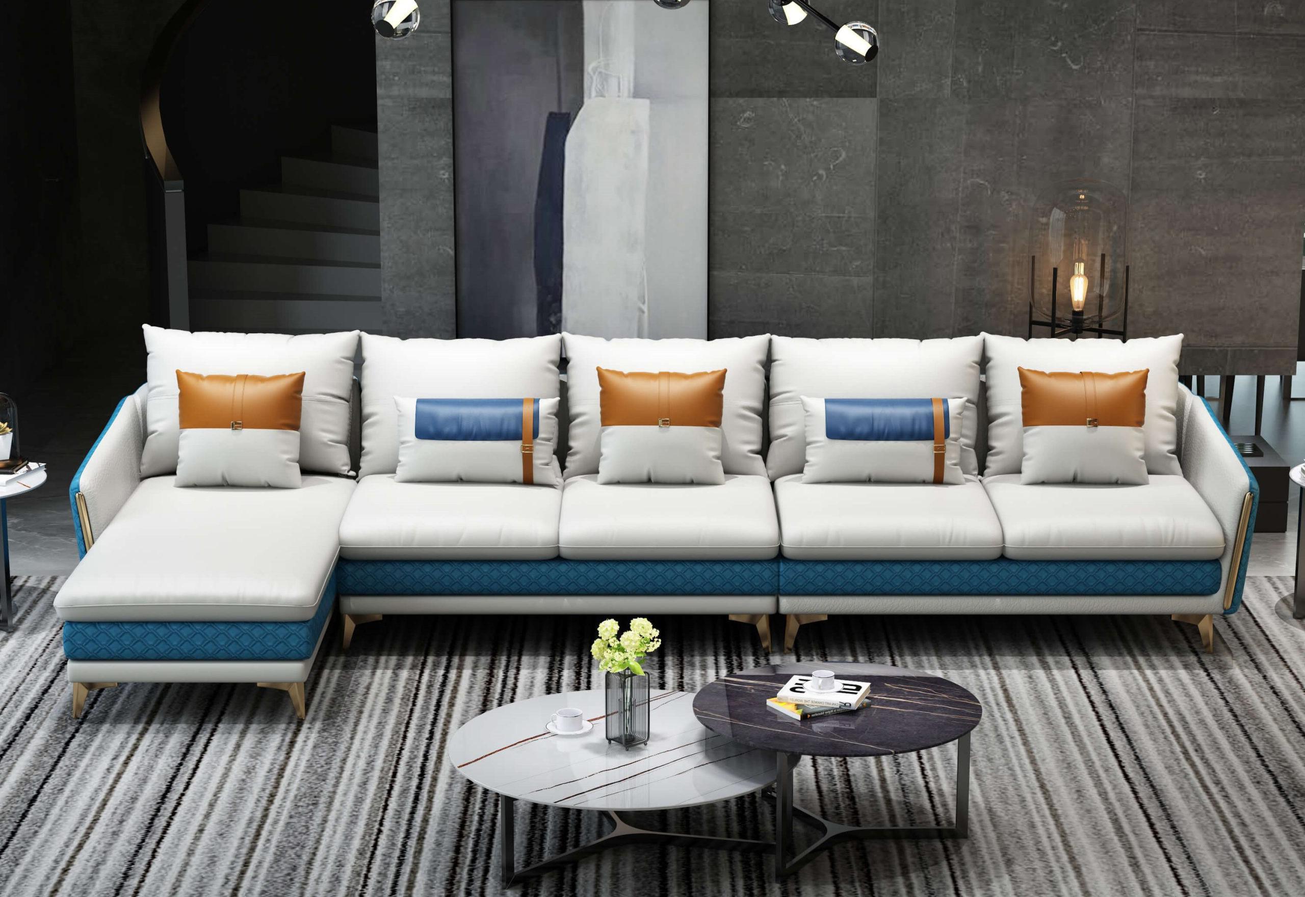 

    
Off White & Blue Leather 5-Seater Sectional LHC Icaro Mansion EUROPEAN FURNITURE
