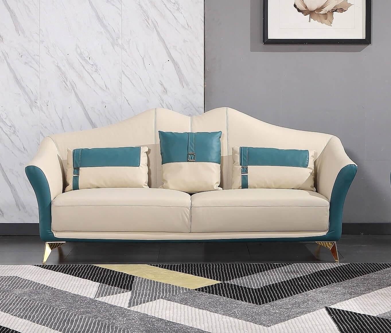 Modern, Vintage Sofa WINSTON EF-29052-S in Off-White, Blue Italian Leather