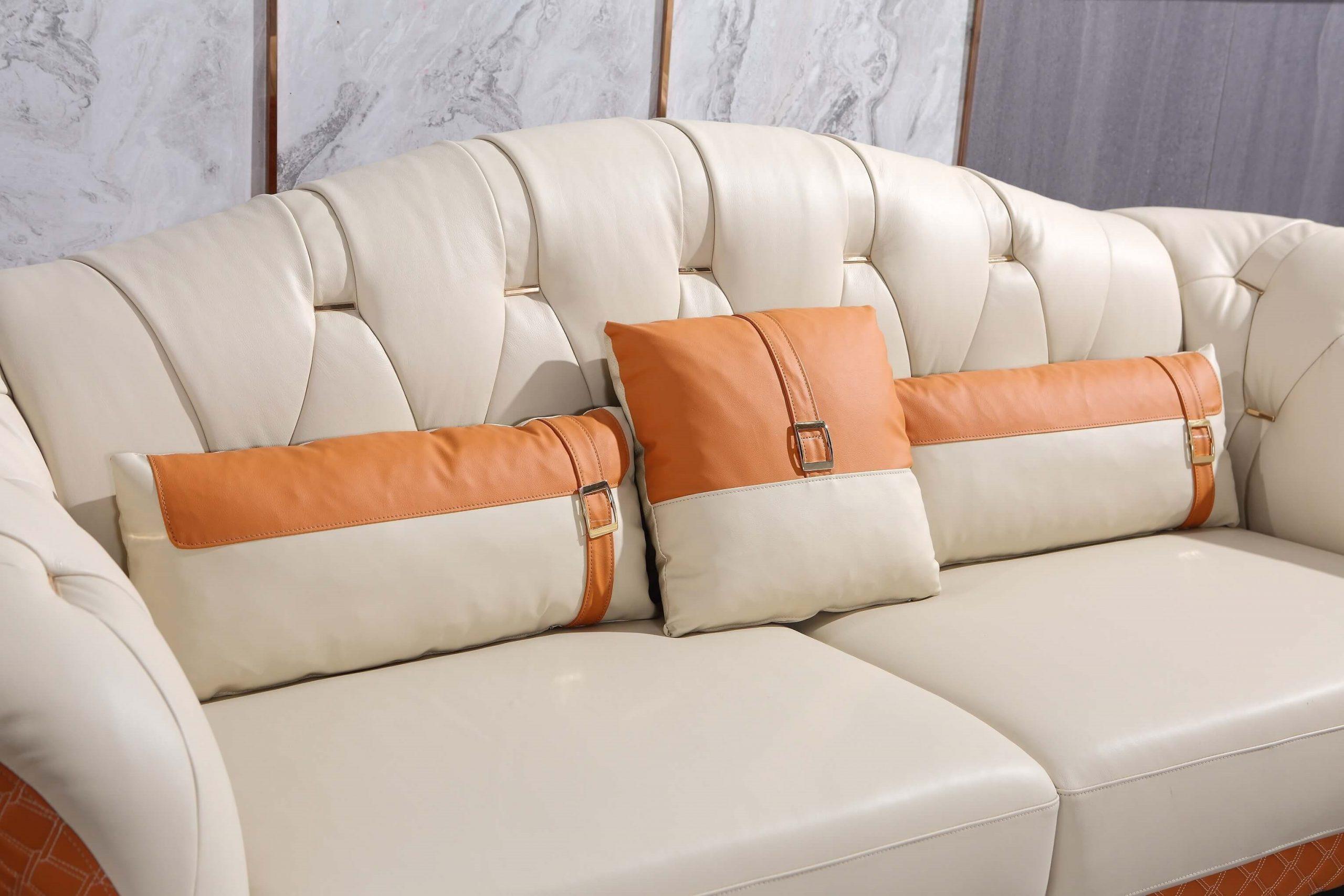 

    
Premium Italian Leather Off White & Orange Sofa AMALIA EUROPEAN FURNITURE Modern
