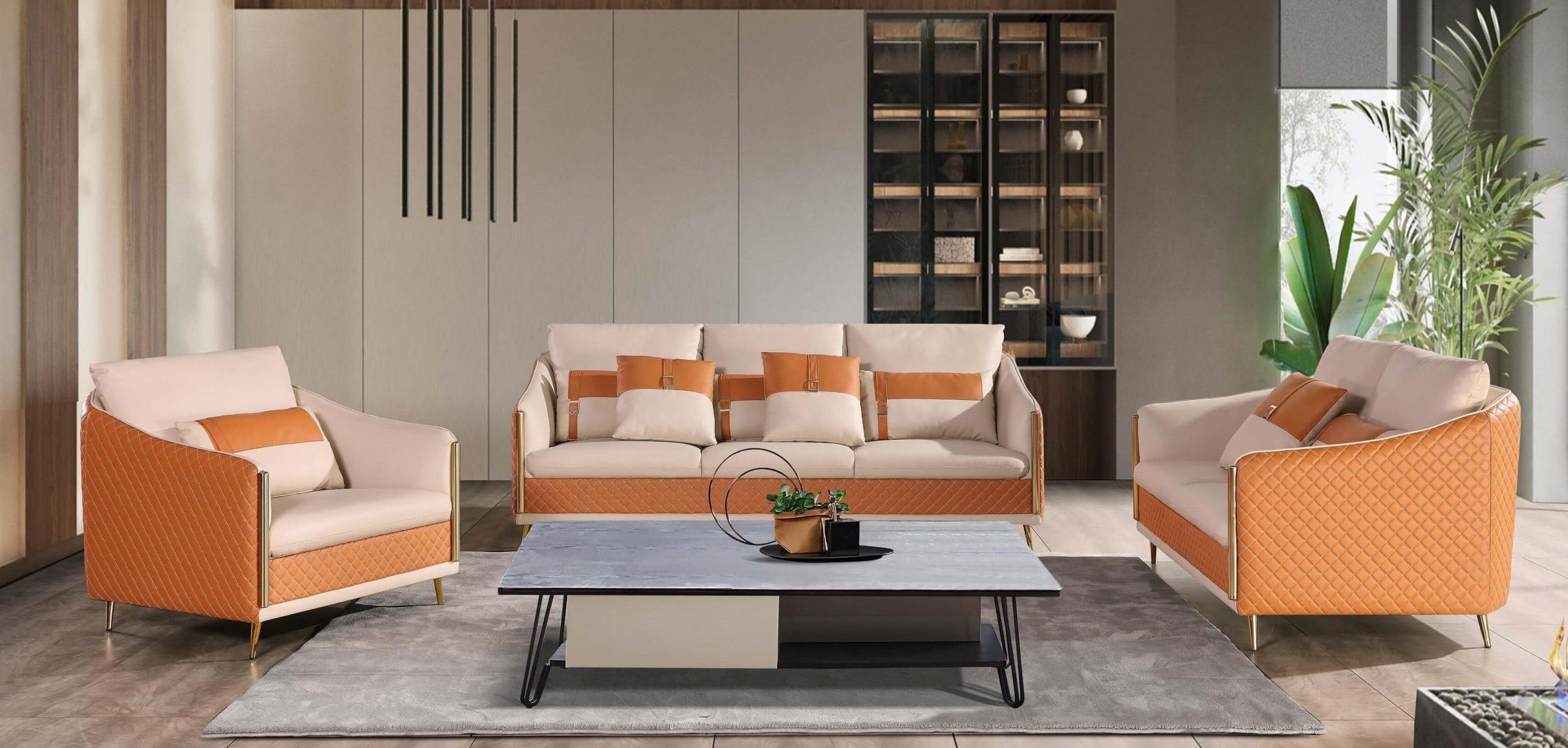 

    
EF-64455-S Premium Italian Leather Off White & Orange Sofa ICARO EUROPEAN FURNITURE Modern

