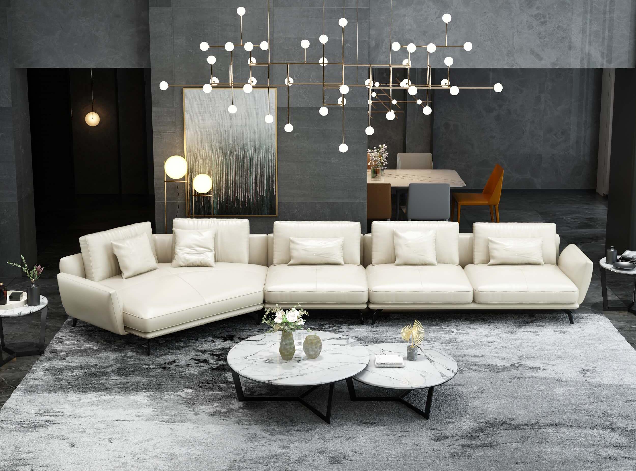 Off White Italian Leather 5-Seater Sectional GALAXY LHC EUROPEAN ...