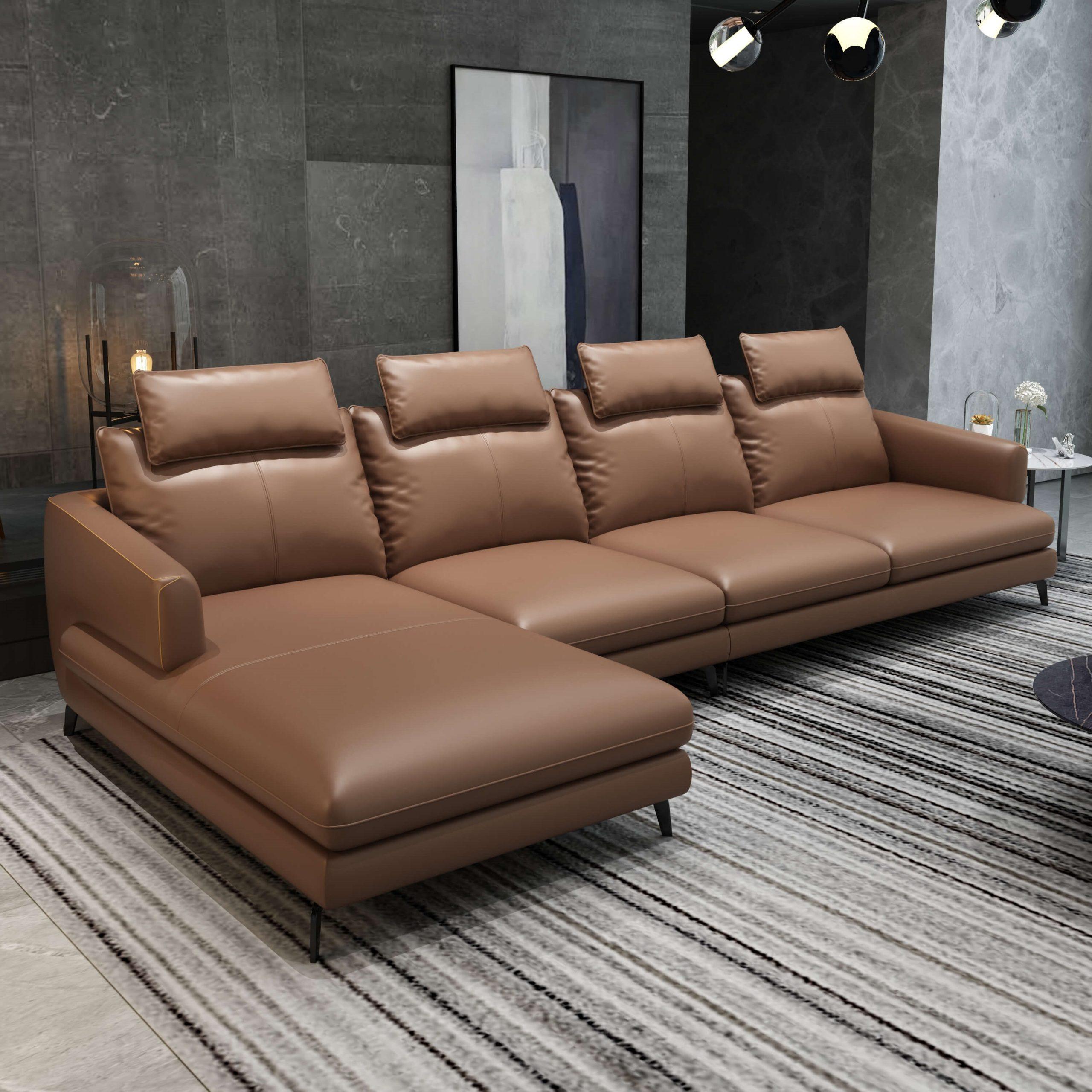 Modern, Vintage 4 Seater Sectional Sofa MARCONI EF-74533L-3LHF in Brown Italian Leather
