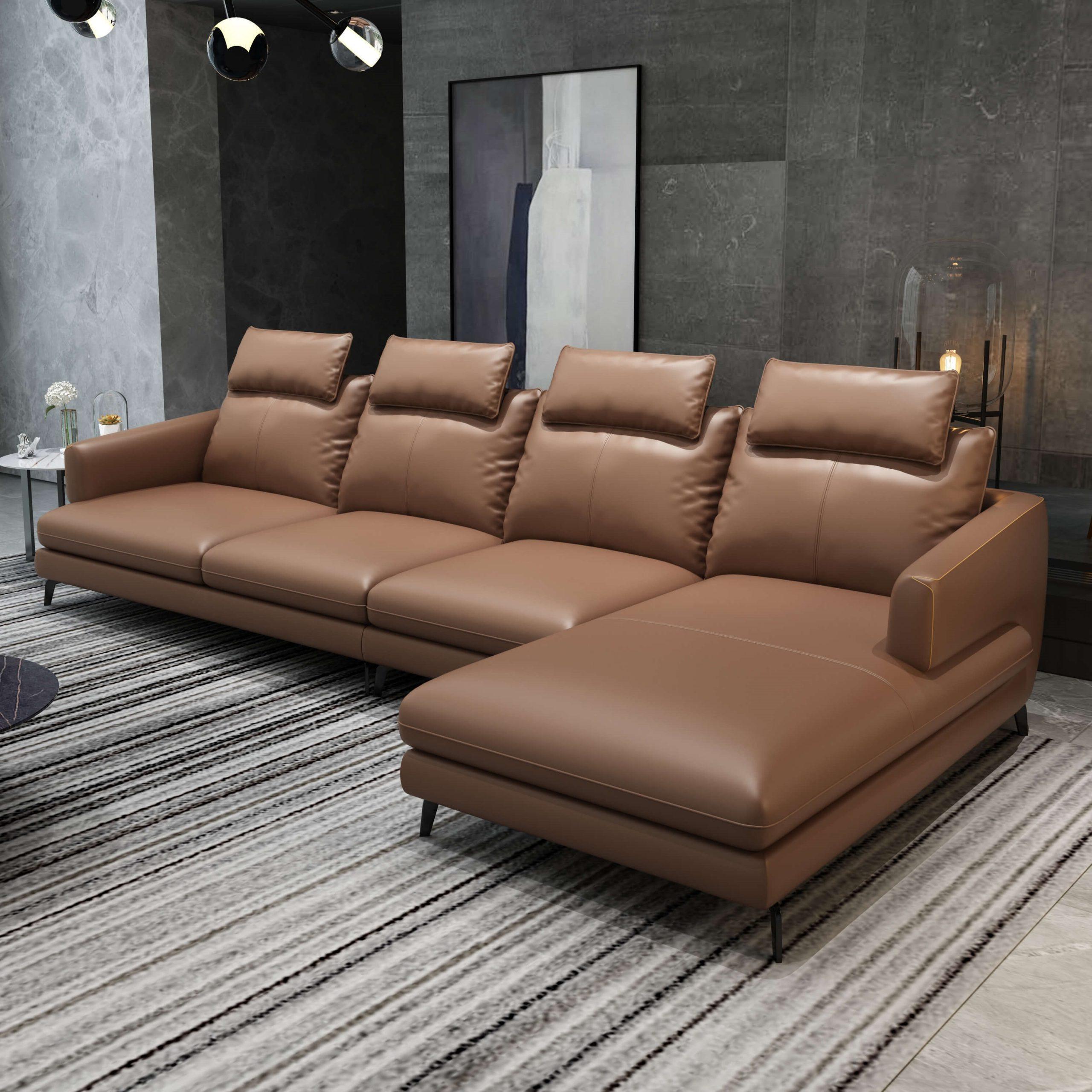 Modern, Vintage Sectional Sofa MARCONI EF-74534R-3RHF in Brown Italian Leather