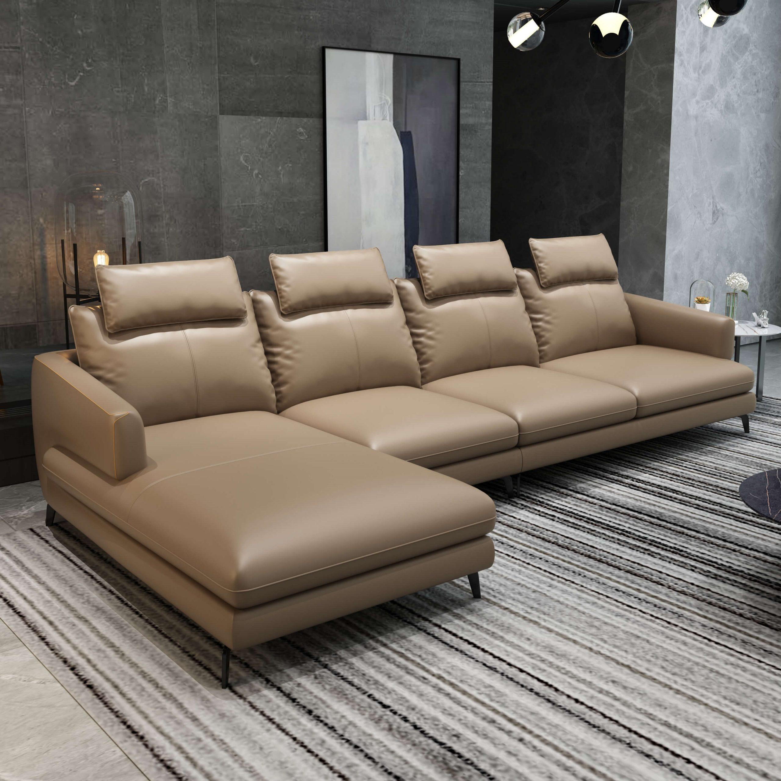 Modern, Vintage 4 Seater Sectional Sofa MARCONI EF-74535L-3LHC in Tan Italian Leather