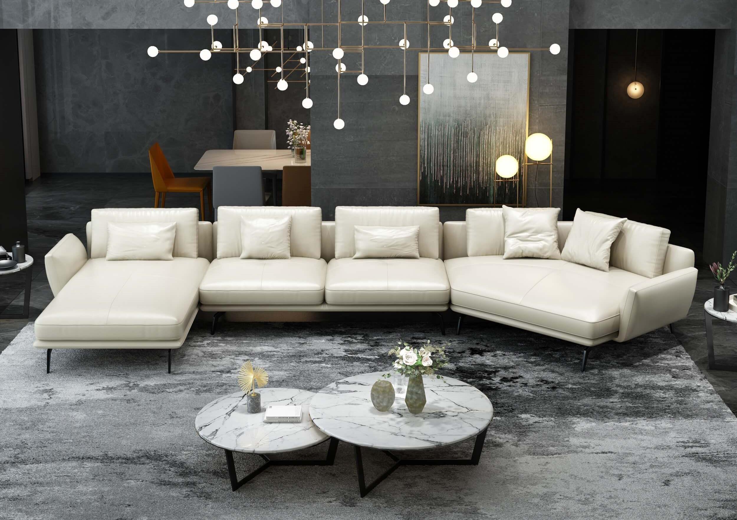 Modern 6 Seater Sectional Sofa SANTIAGO EF-83542L-3LHF in White Italian Leather