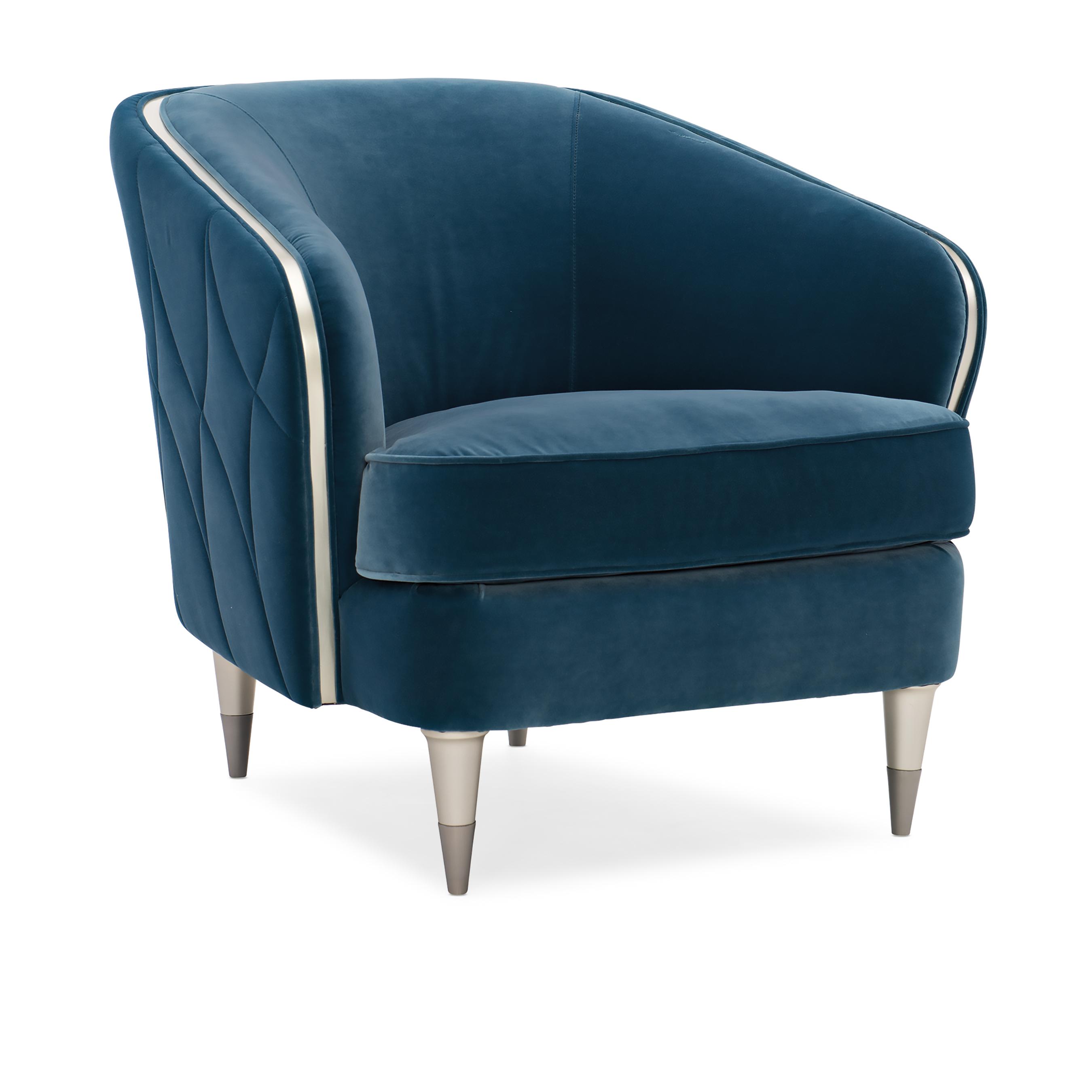 

    
Prussian Blue Velvet Finish Accent Chair HOUR TIME by Caracole
