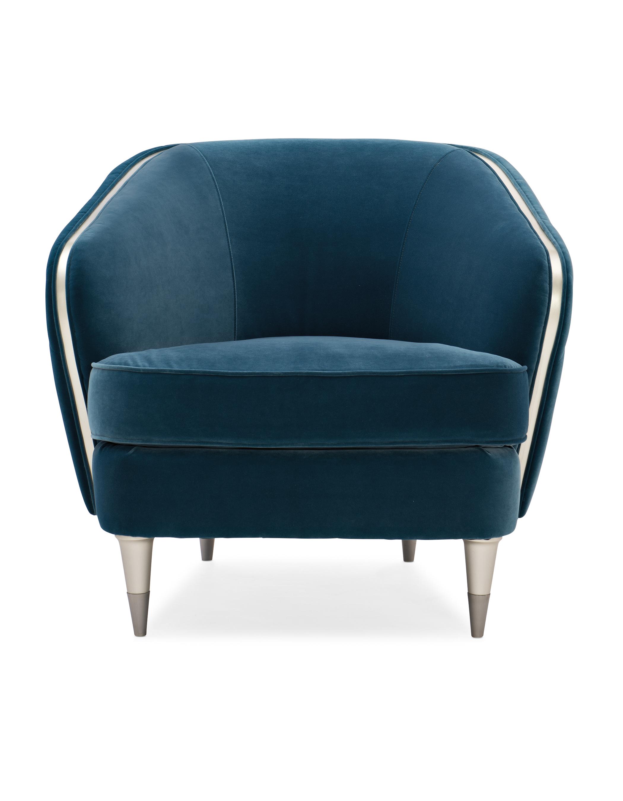 

    
Prussian Blue Velvet Finish Accent Chair HOUR TIME by Caracole
