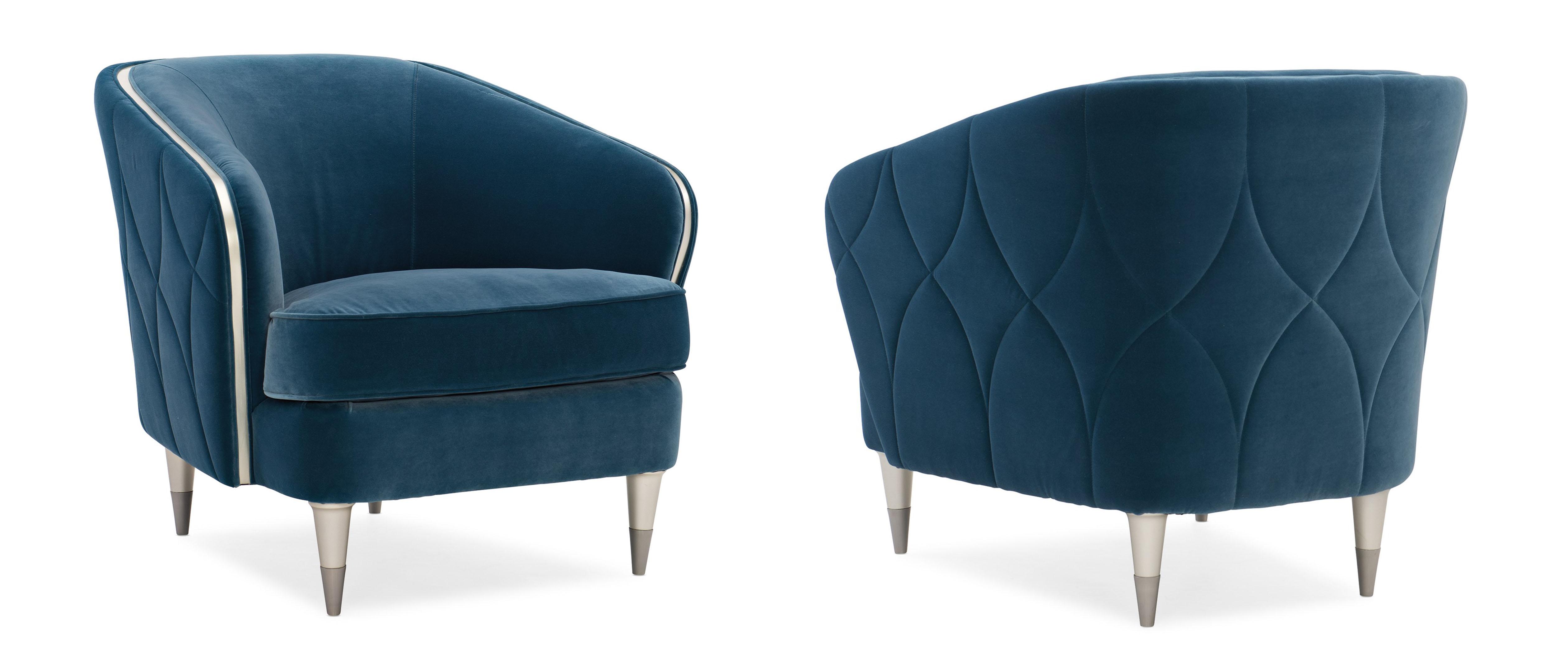 Contemporary Accent Chair HOUR TIME UPH-419-036-A-Set-2 in Prussian blue Velvet
