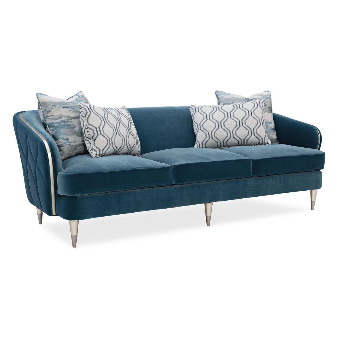 Contemporary Sofa Hour Time UPH-419-011-A in Prussian blue Velvet