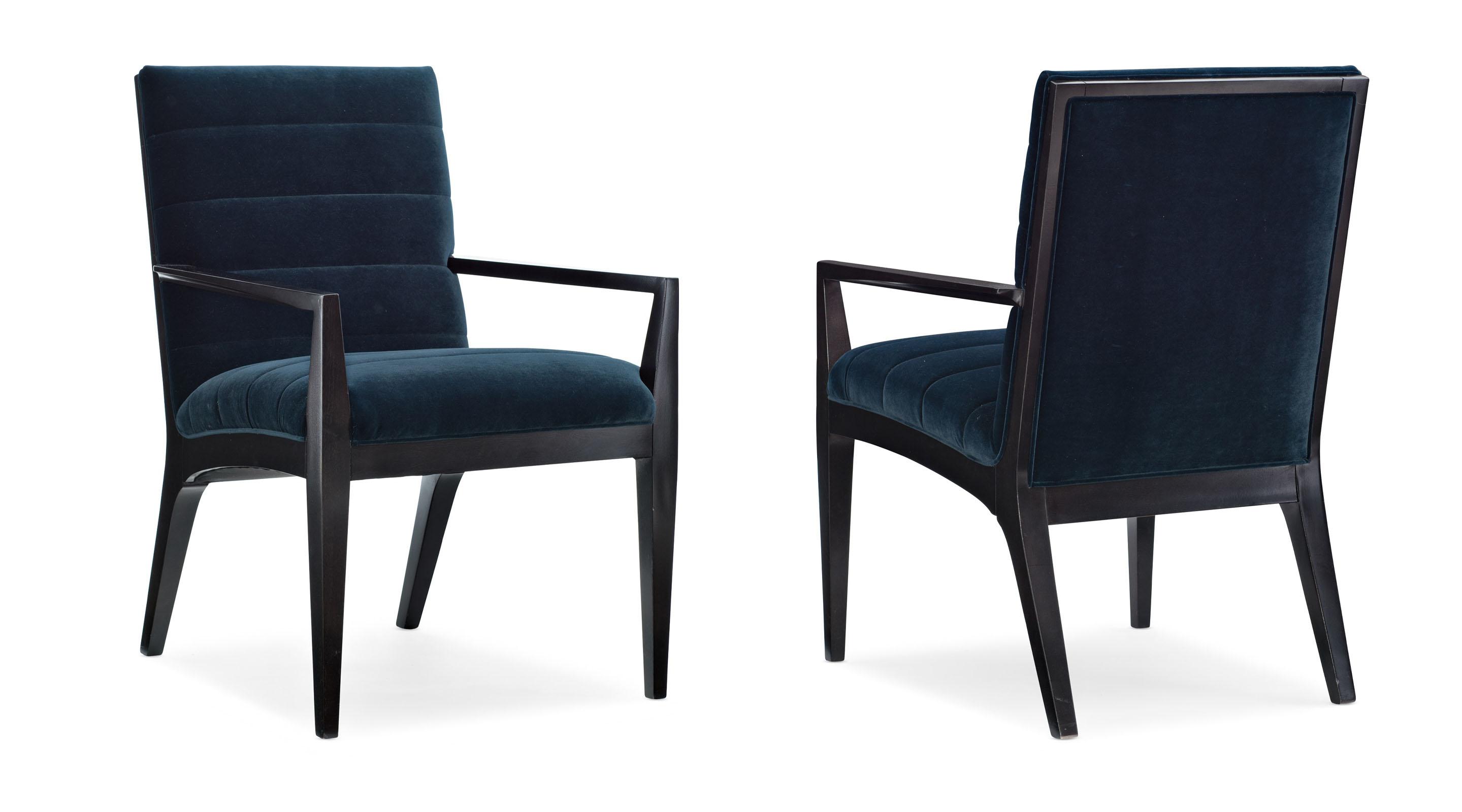 

    
Prussian Blue Velvet Frame Finished In Eclipse EDGE ARM CHAIR Set 2Pcs by Caracole
