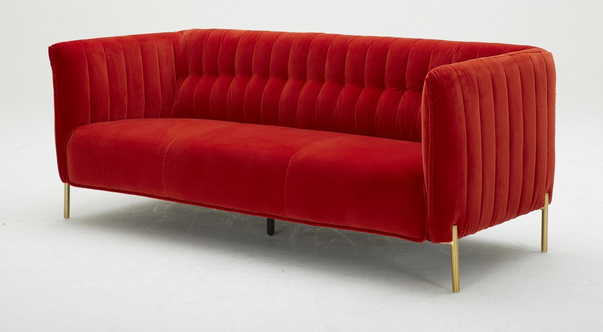 Contemporary Sofa Deco 17663-P-Sofa in Orange Velour
