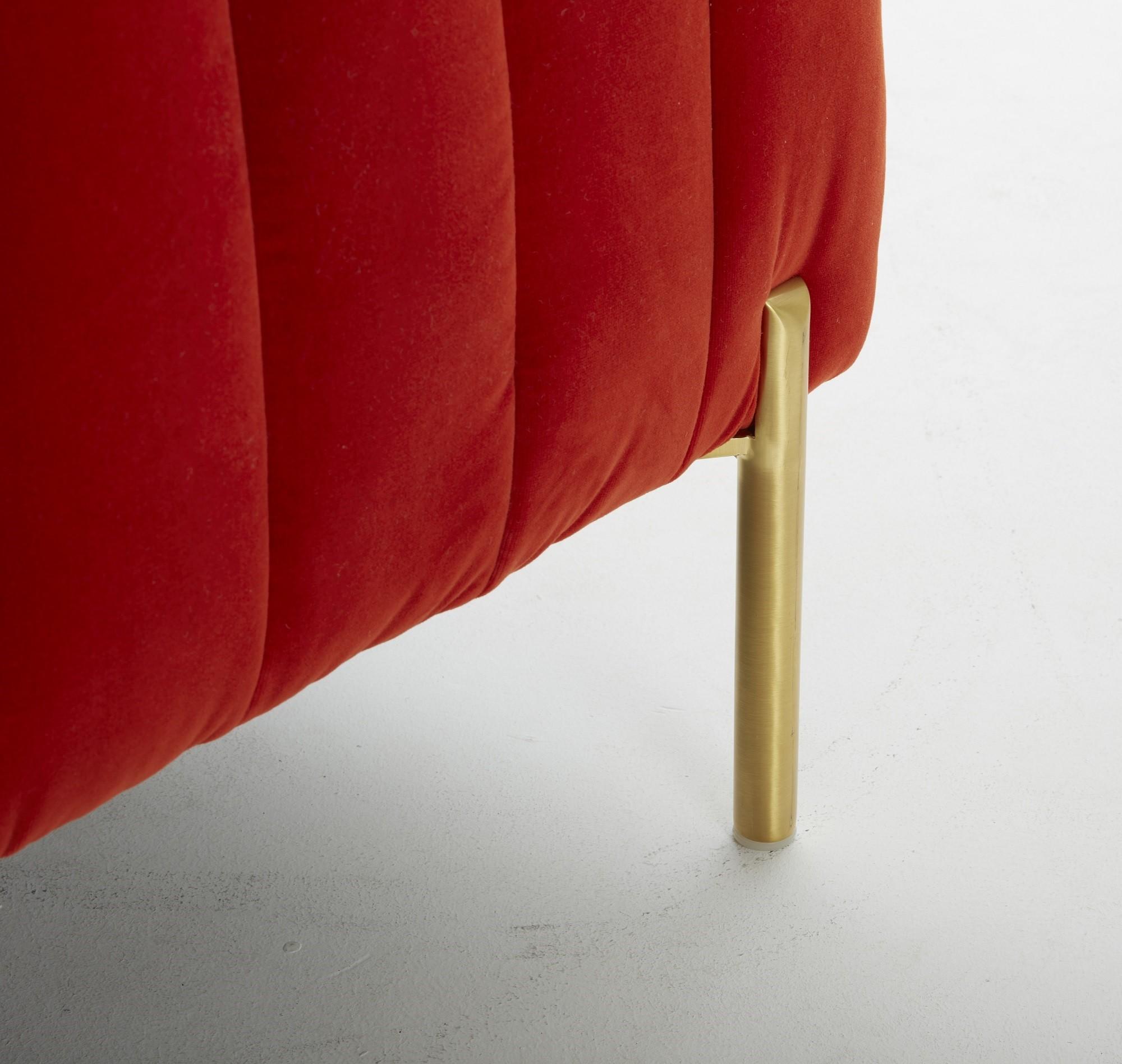 

    
 Order  Pumpkin Velour Fabric & Gold Accents Sofa Set 2Pcs Contemporary J&M Deco
