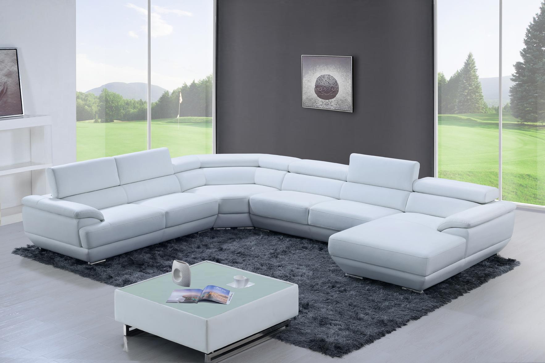 

    
Pure White Top-grain Leather Sectional Sofa Right Contemporary Modern ESF 430
