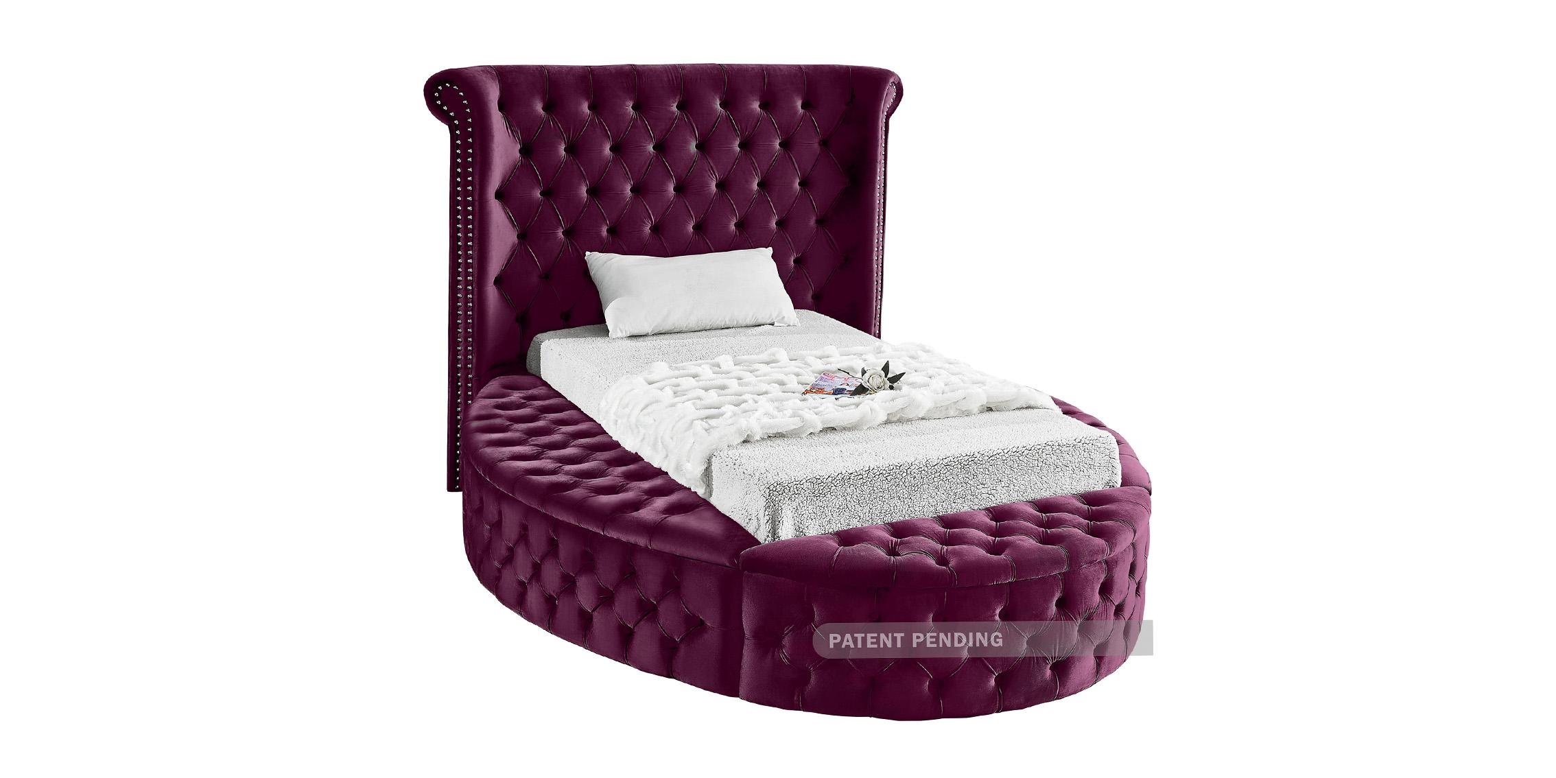 

    
Purple Velvet Tufted Round Storage TWIN Bed LUXUS Meridian Contemporary Modern
