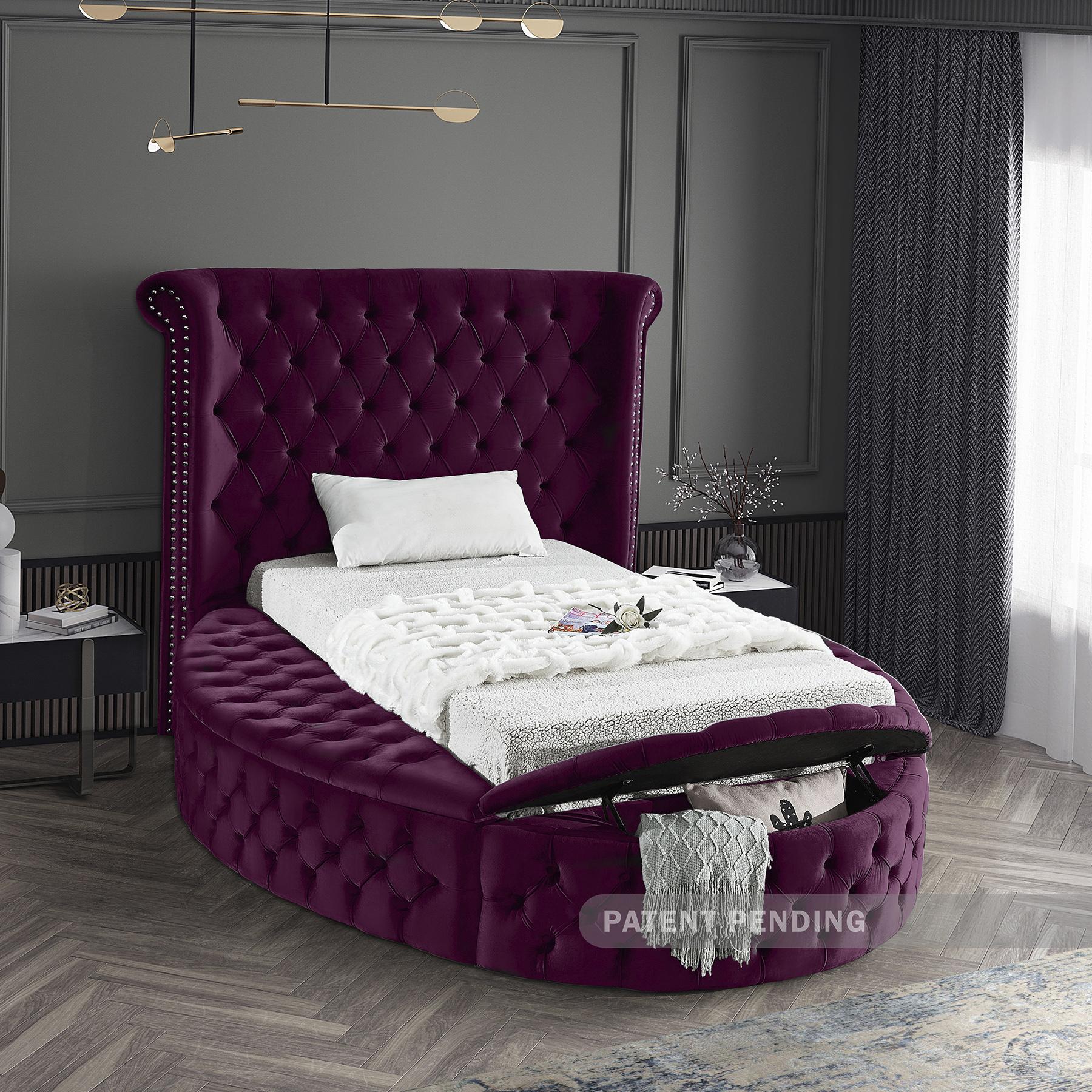 

    
LuxusPurple-T Purple Velvet Tufted Round Storage TWIN Bed LUXUS Meridian Contemporary Modern
