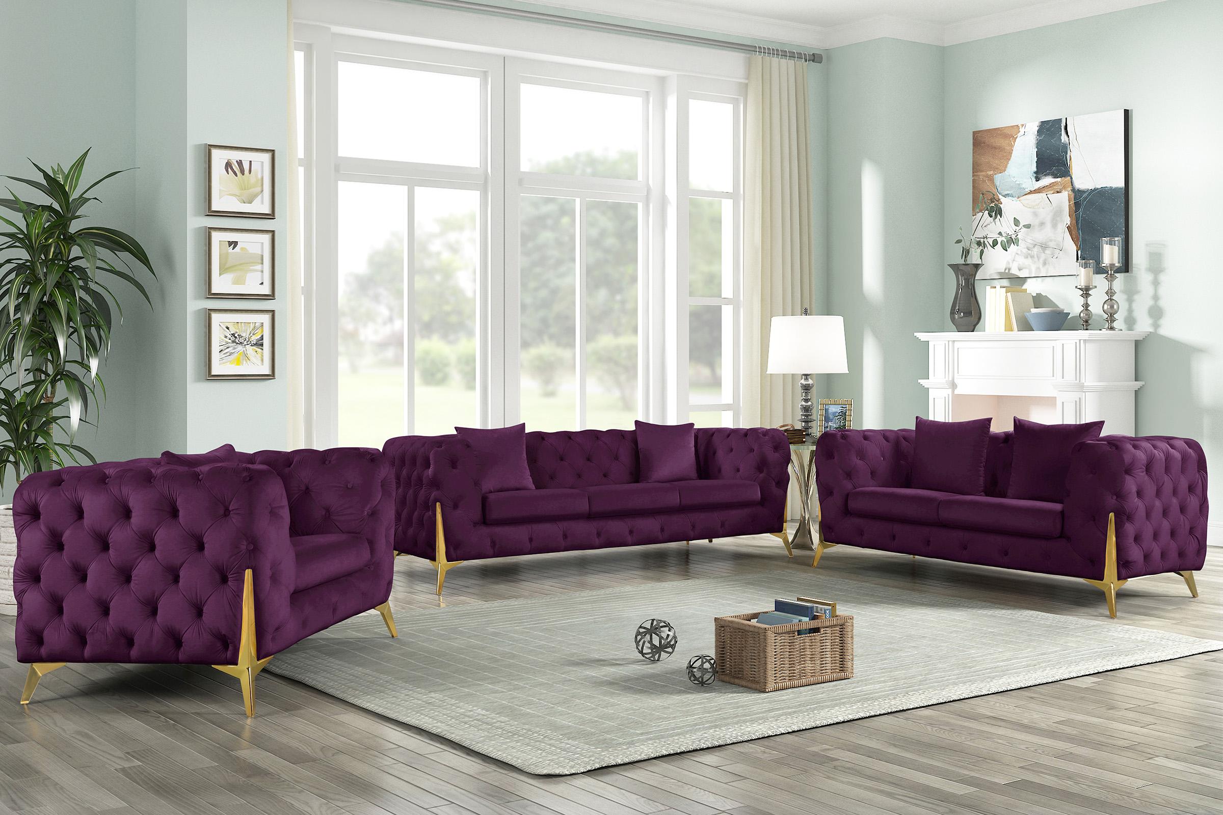 Purple Velvet Tufted Sofa Kingdom
