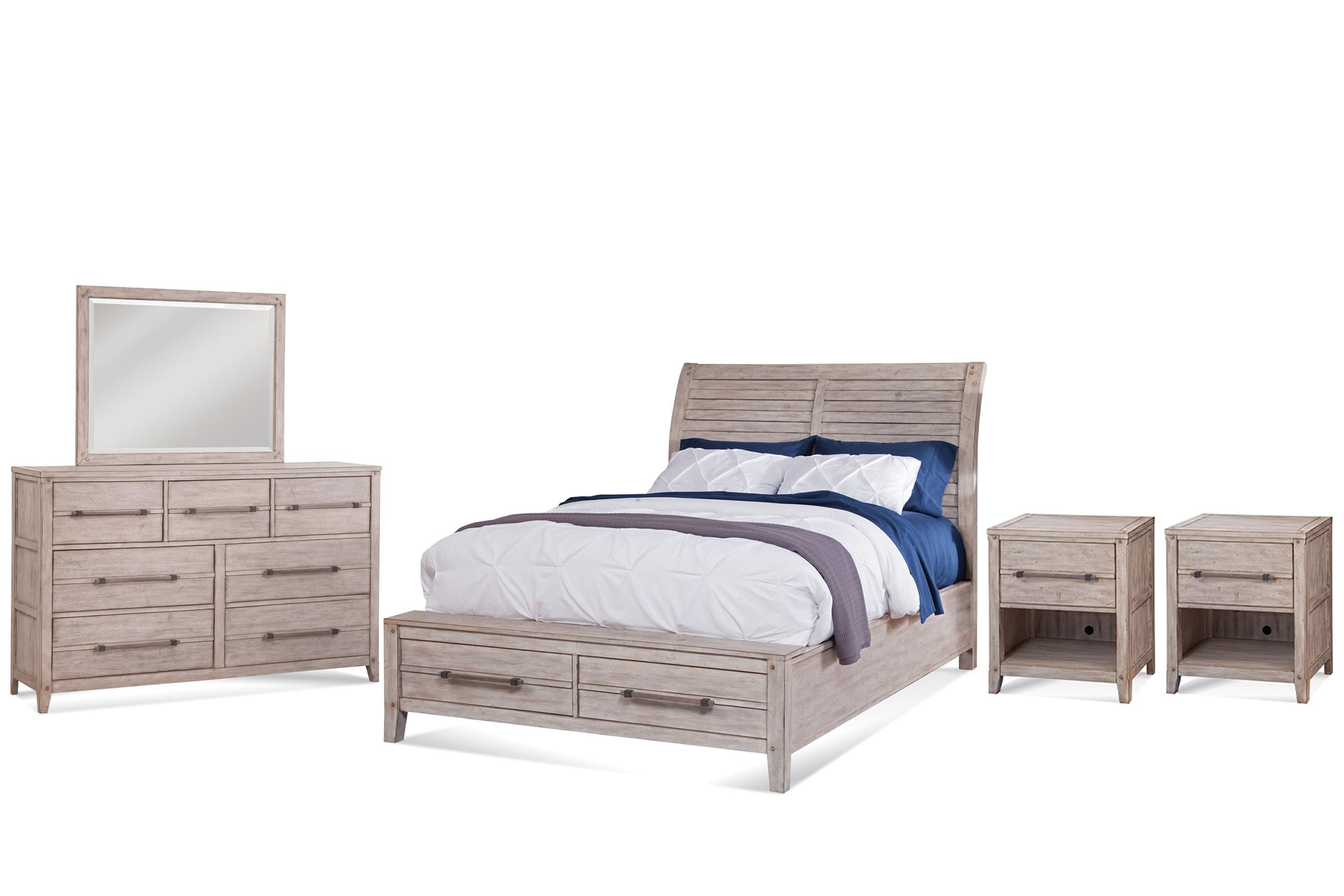 

    
Whitewash Queen Sleigh Storage Bed Set 5Pcs AURORA 2810-50PSB 2810-410 American Woodcrafters
