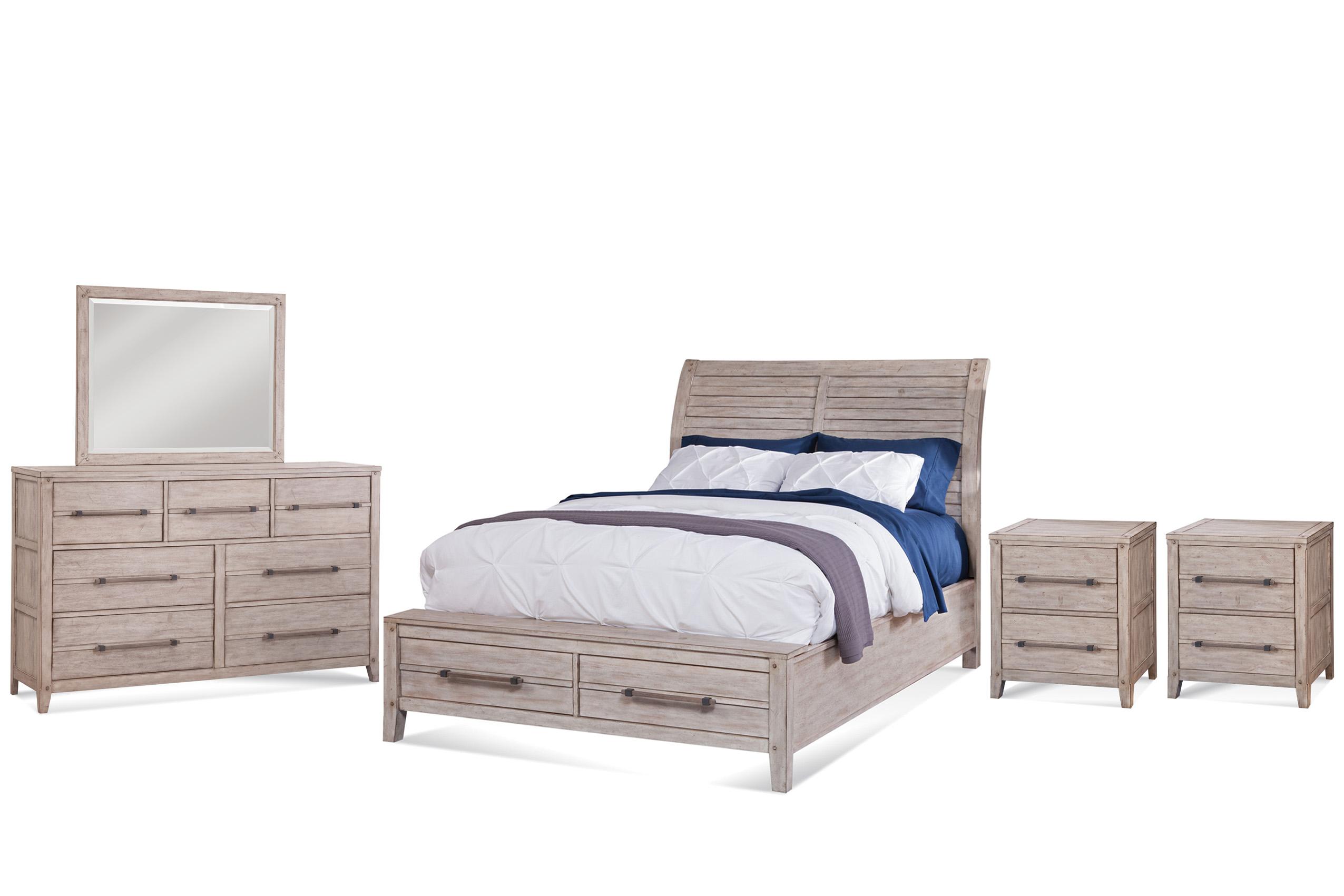 Classic, Traditional Sleigh Bedroom Set AURORA 2810-50PSB 2810-50PSB-2810-420-2NDM-5PC in whitewash 
