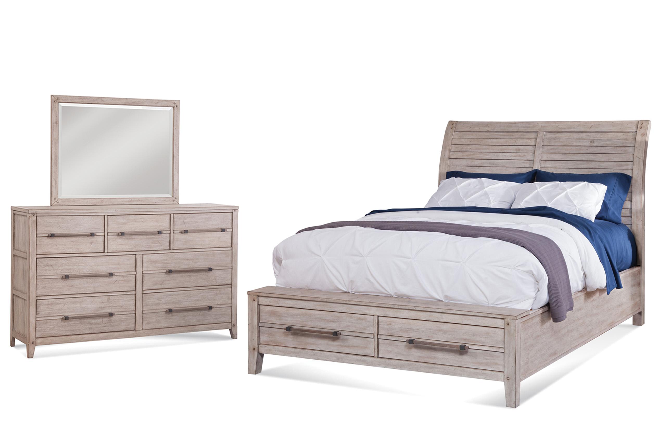 

    
Whitewash Queen Sleigh Storage Bed Set 3Pcs AURORA 2810-QSLST-3PC American Woodcrafters
