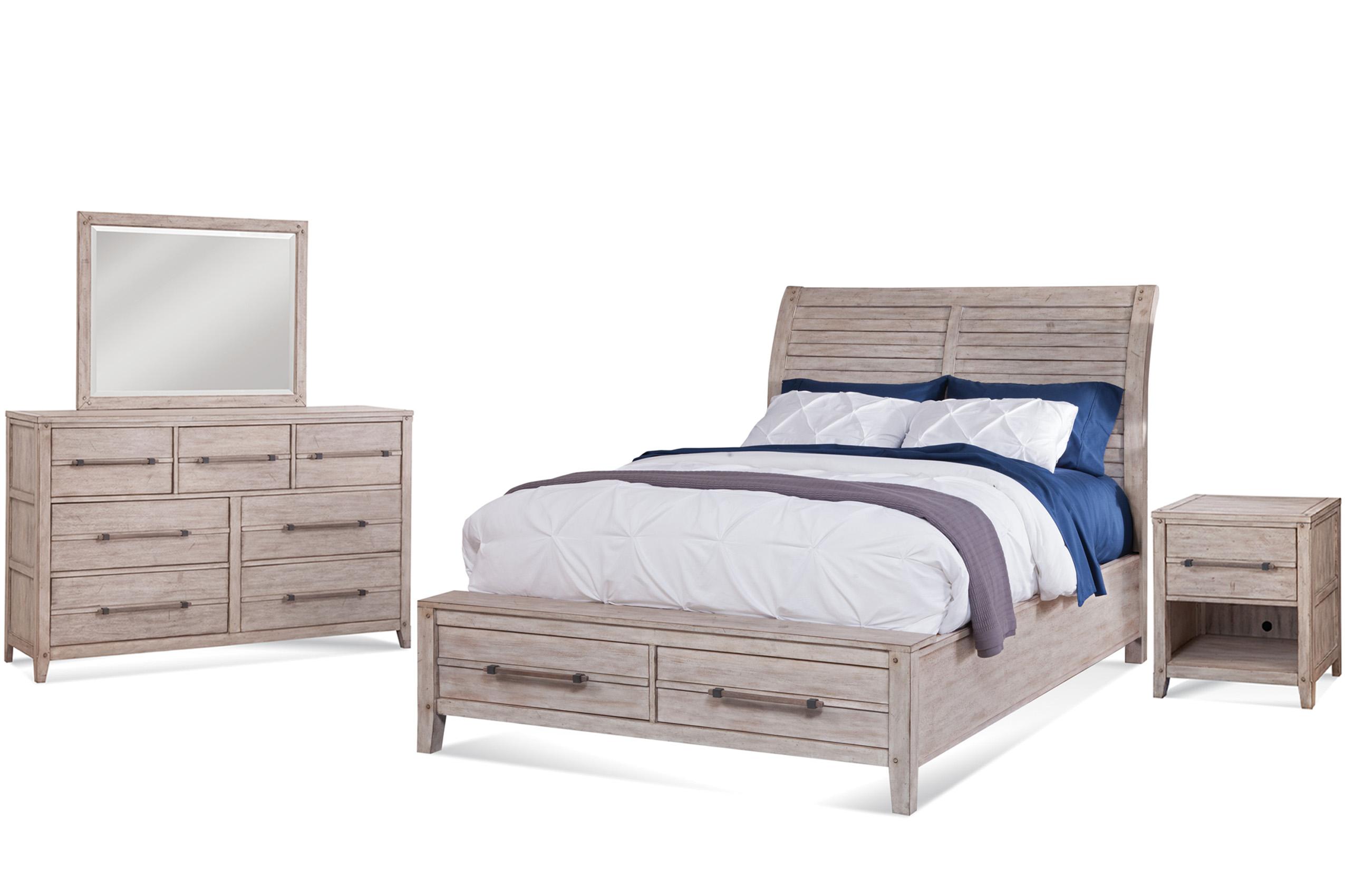 

    
Whitewash Queen Sleigh Storage Bed Set 4Pcs AURORA 2810-QSLST-4PC American Woodcrafters
