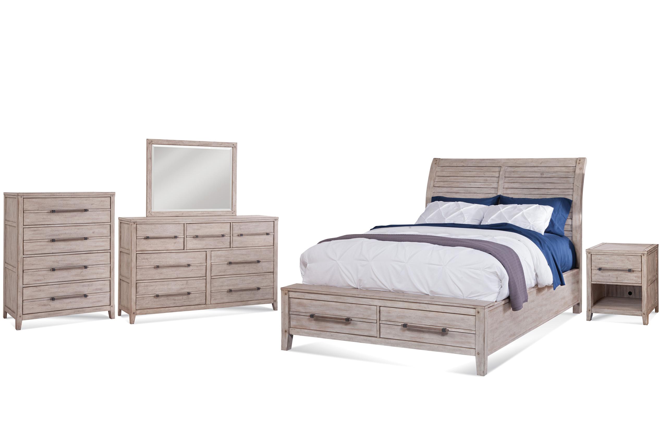 

    
Whitewash Queen Sleigh Storage Bed Set 5Pcs AURORA 2810-QSLST-5PC American Woodcrafters

