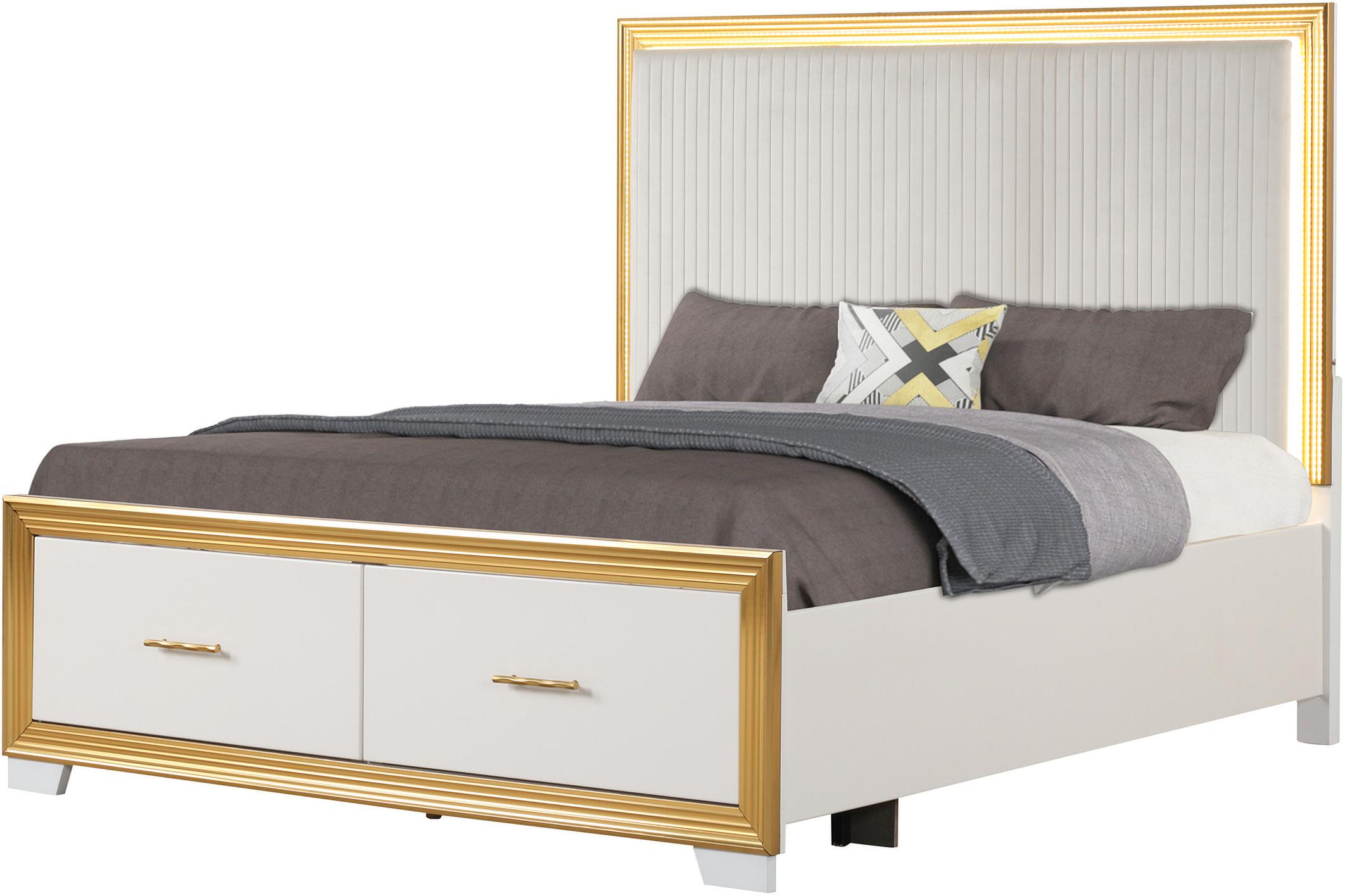Contemporary, Modern Storage Bed Obsession Obsession-Q in White Fabric