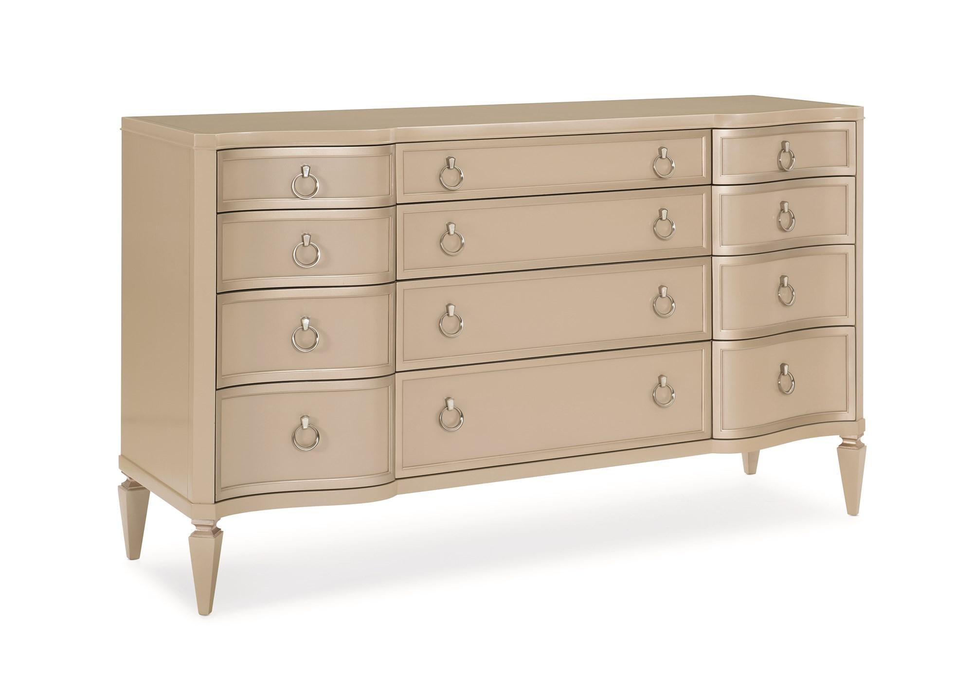 

    
Radiant Pearl Finish Triple Dresser PULL IT ALL TOGETHER by Caracole
