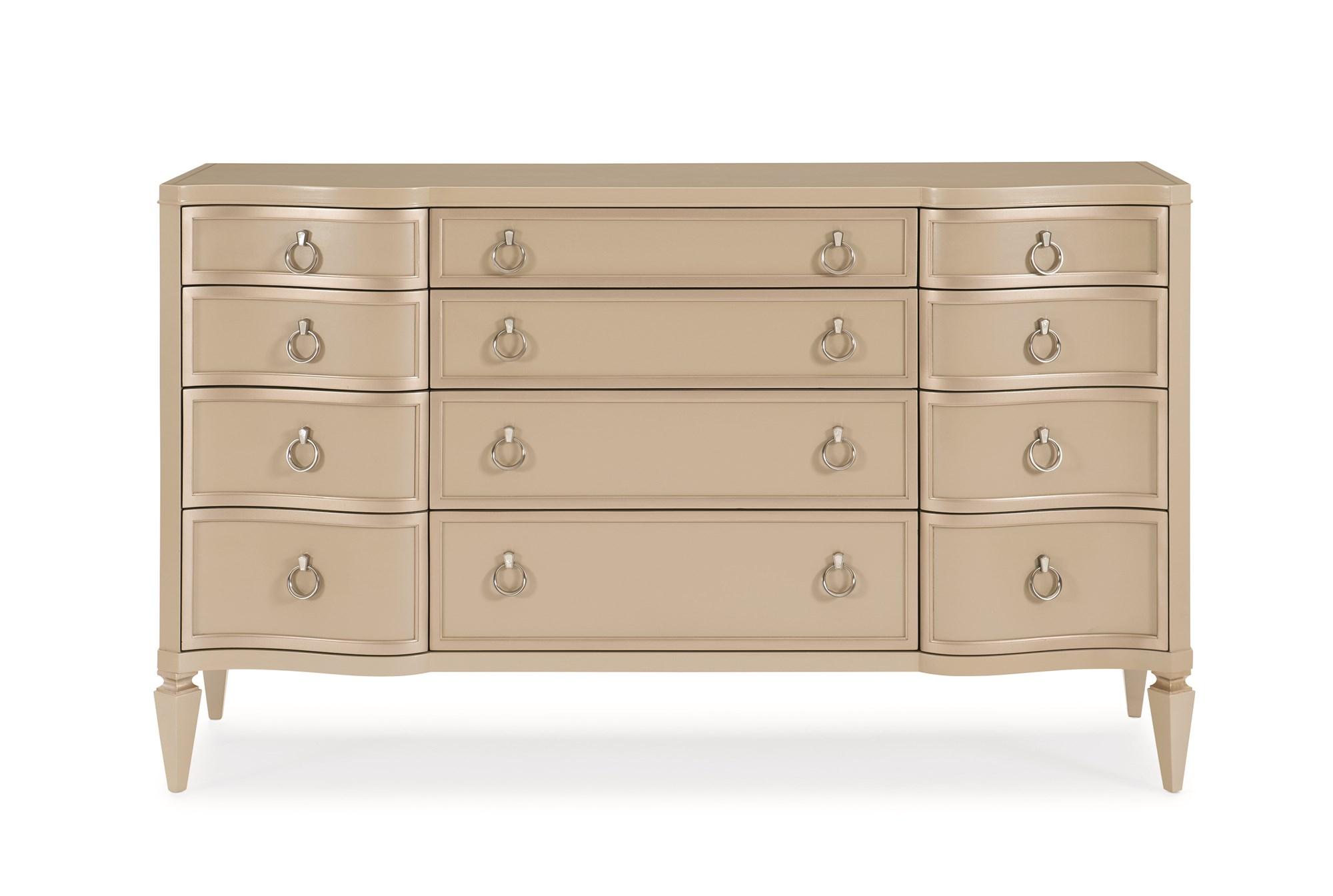 

    
Radiant Pearl Finish Triple Dresser PULL IT ALL TOGETHER by Caracole
