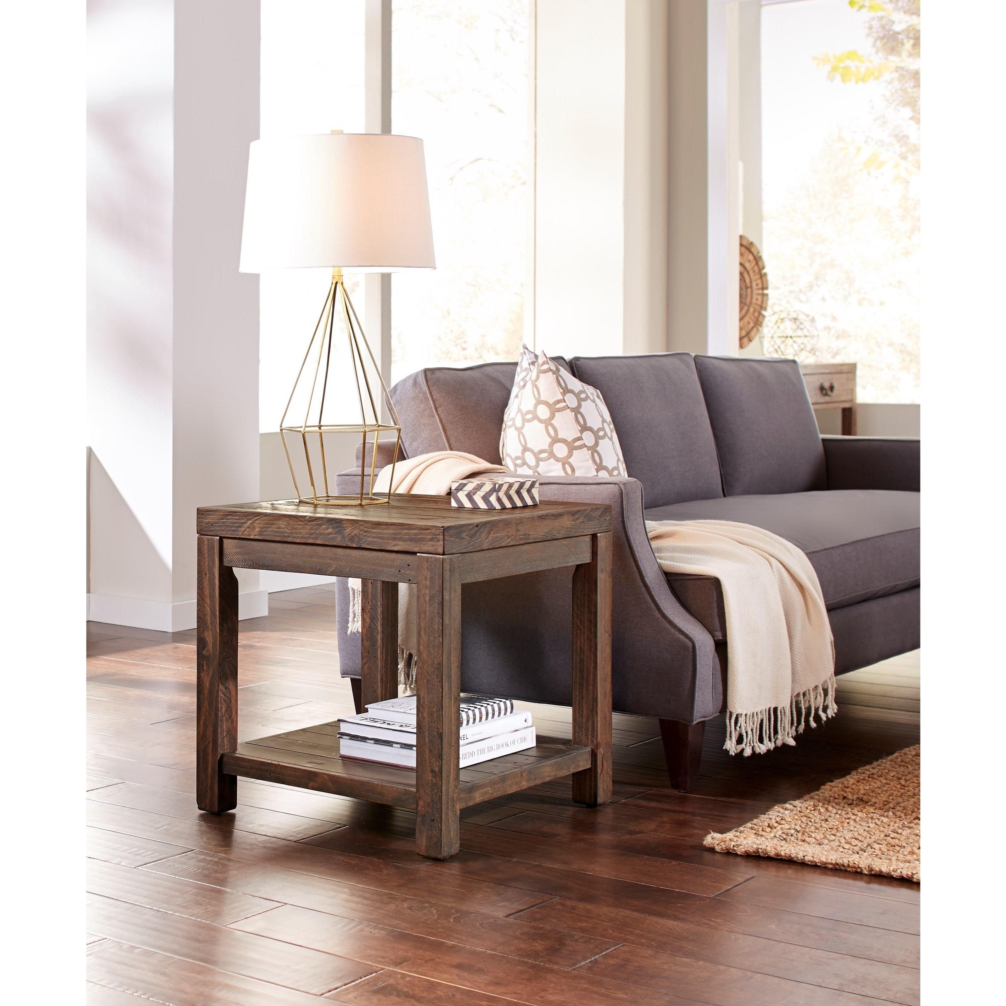 

    
Reclaimed Wood Rectangular End Table in Smoky Taupe CRASTER by Modus Furniture
