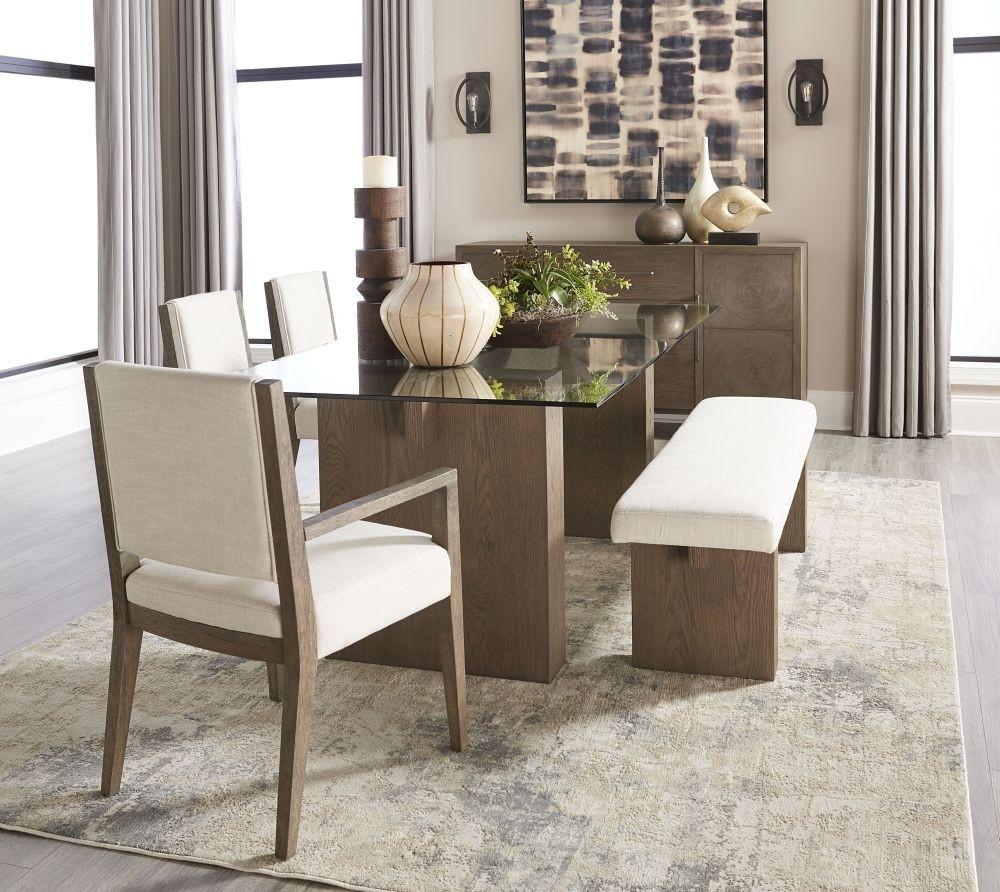 

    
Rectangular Glass Dining Set 7Pcs in Brunette w/ Upholstered Chairs OAKLAND by Modus Furniture
