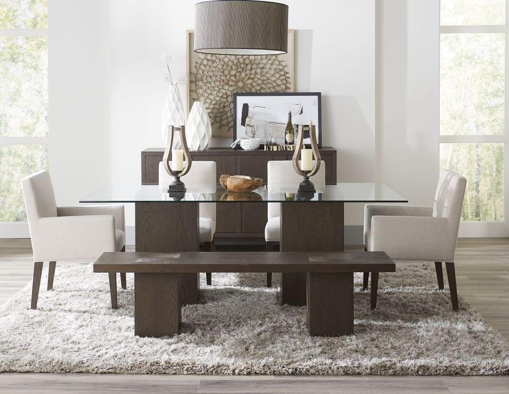 Contemporary Dining Table Set MODESTO FPBL61-6PC in Oak Veneers, Linen Fabric