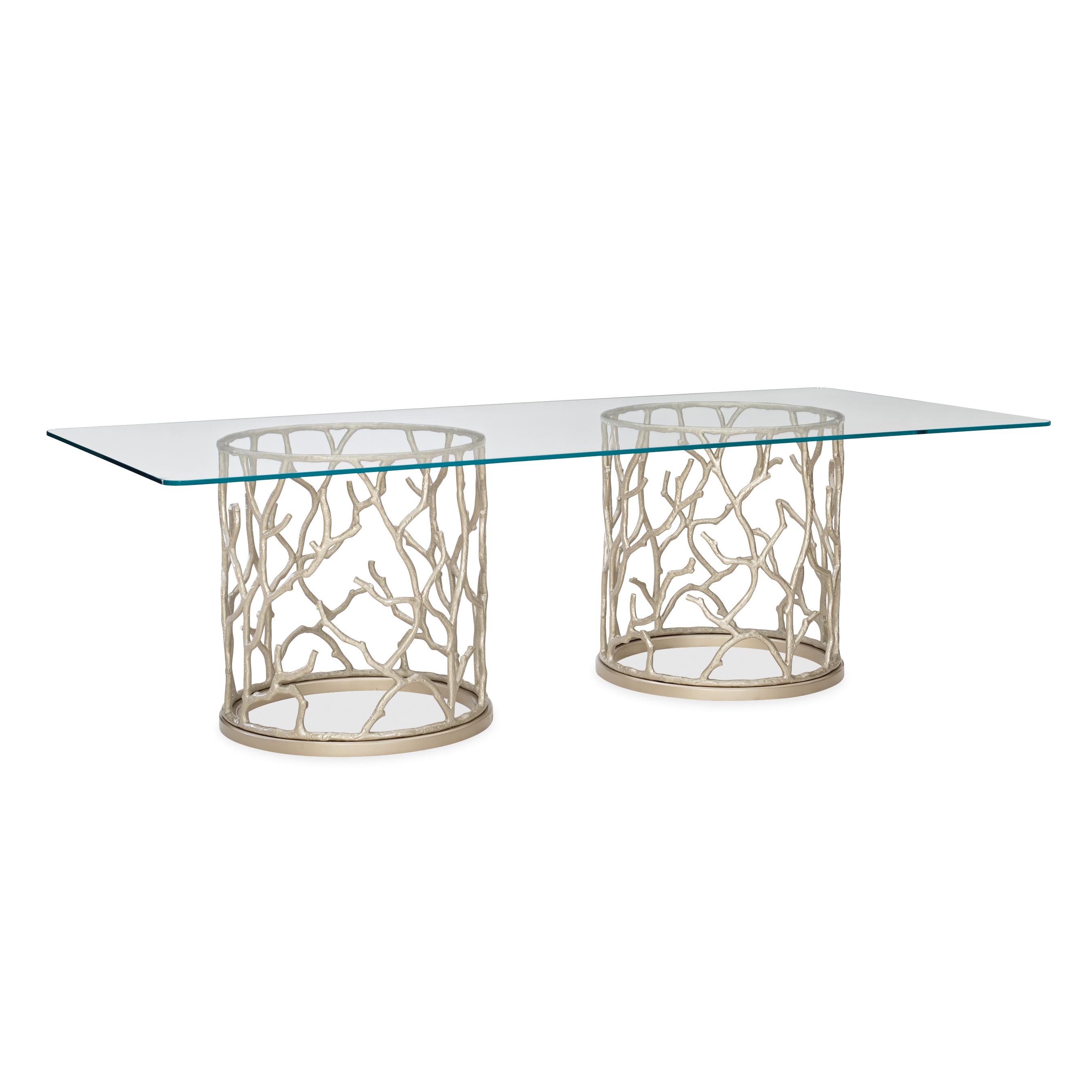 

    
Rectangular Tempered Glass Top Dining Set 7Pcs  Around The Reef by Caracole
