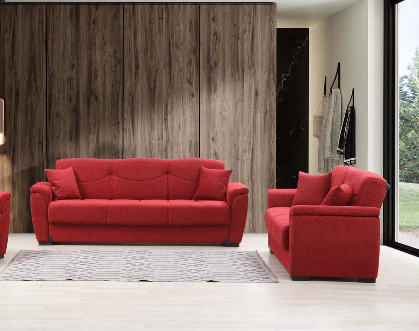 Contemporary Sofa and Loveseat Set Everly EVE-R-S-Set-2 in Red Fabric