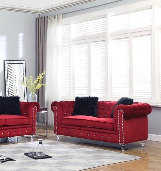 

    
Red Fabric Loveseat w/ Acrylic legs Transitional Cosmos Furniture Sahara Red
