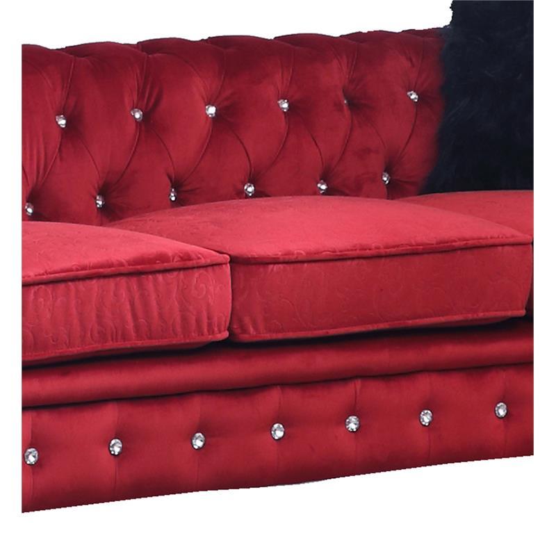

    
Sahara Red-Set-2 Red Fabric Sofa & Loveseat Set 2Pcs w/ Acrylic legs Transitional Cosmos Furniture Sahara Red
