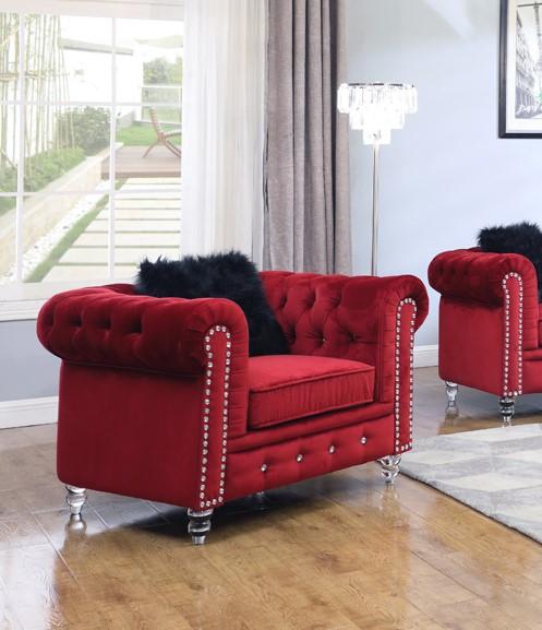 Red Fabric Sofa Set 3pcs W Acrylic