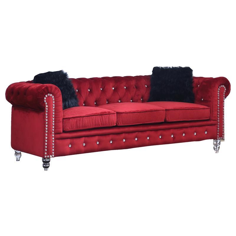 

    
Red Fabric Sofa Set 3Pcs w/ Acrylic legs Transitional Cosmos Furniture Sahara Red
