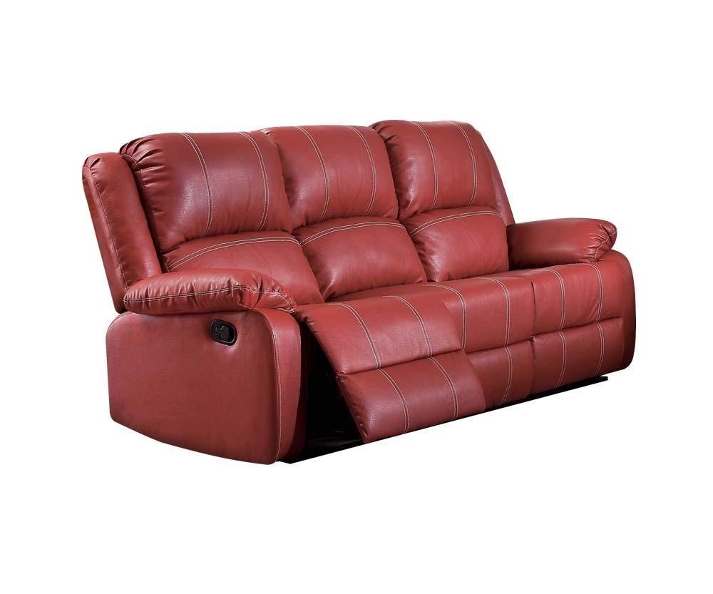 Modern Reclining Sofa Zuriel 52150 in Red Faux Leather