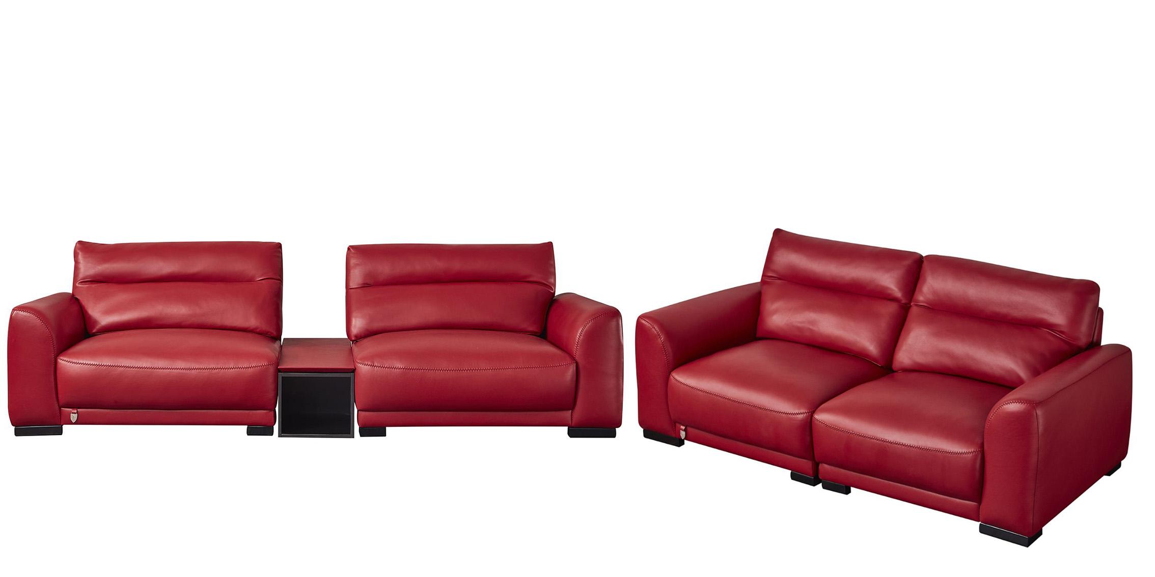 Contemporary Sofa Loveseat and Table EK8012-RED-SET EK8012-RED-SET in Red Leather