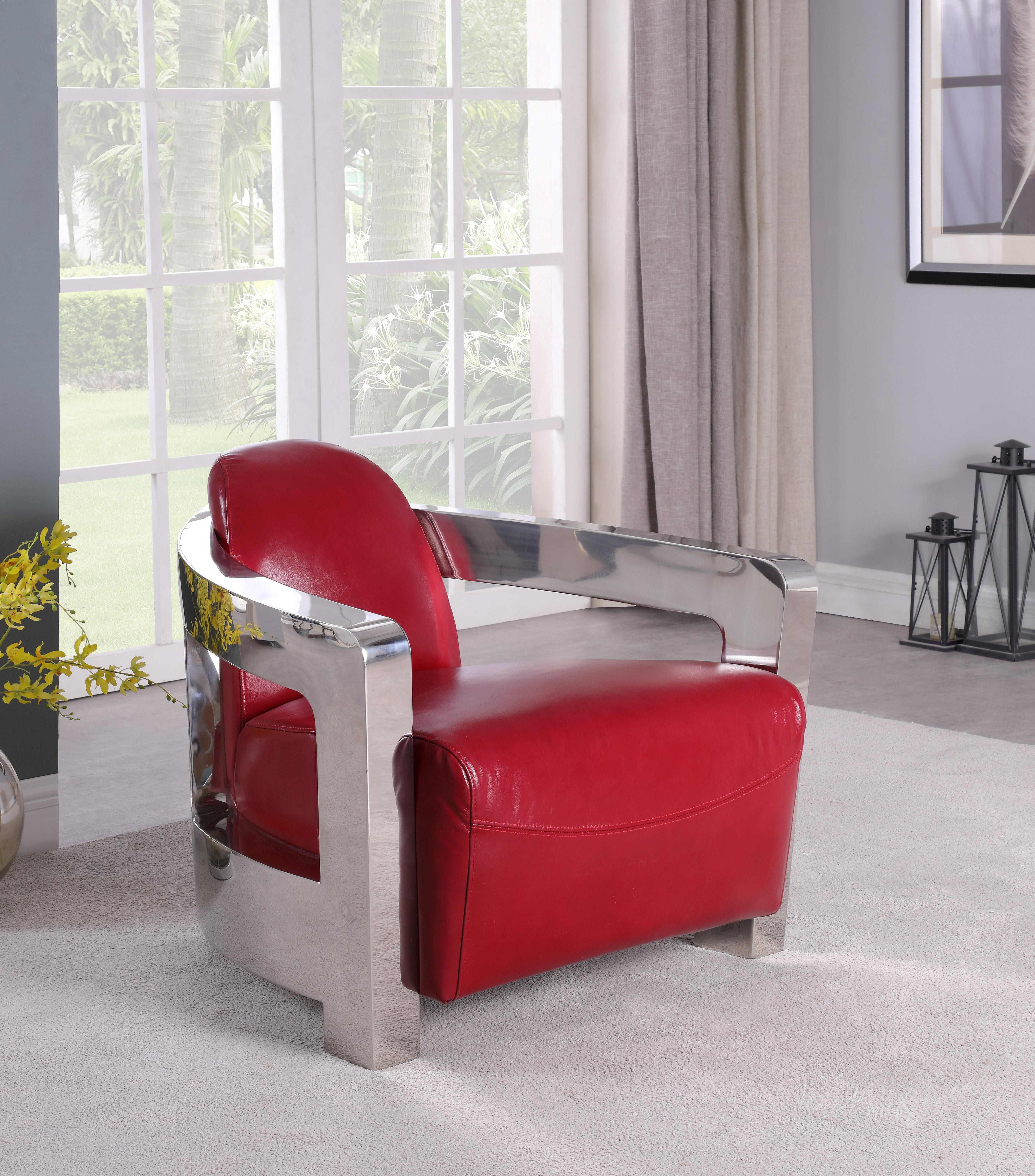 

    
2099-ACC-RED Red Leather & Stainless Steel Frame Accent Chair Contemporary 2099-ACC by Chintaly Imports
