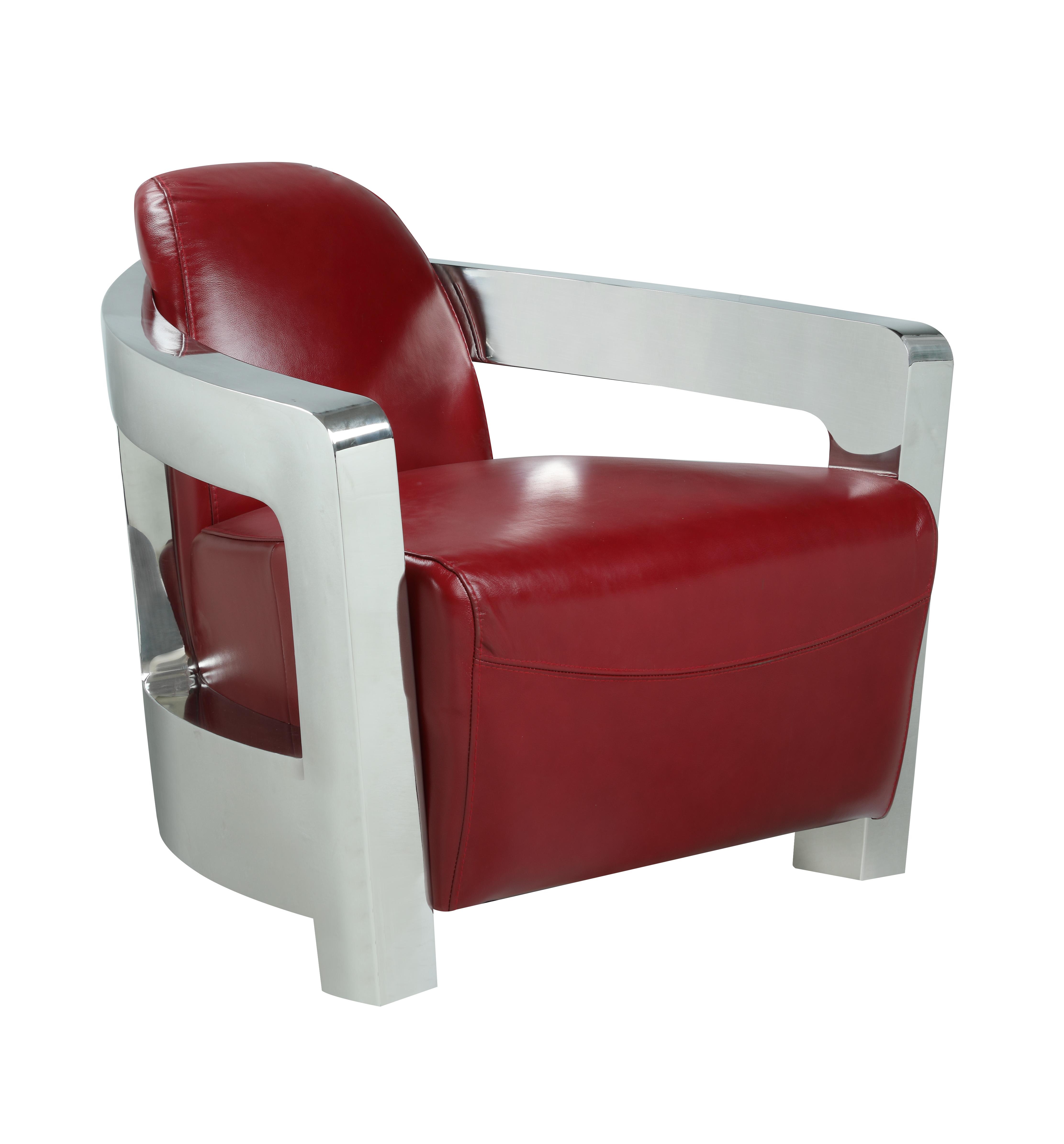 

    
Red Leather & Stainless Steel Frame Accent Chair Contemporary 2099-ACC by Chintaly Imports
