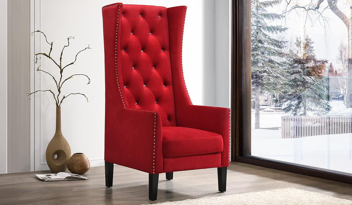 

    
Red Velvet Accent Chair Transitional Style Cosmos Furniture Hollywood
