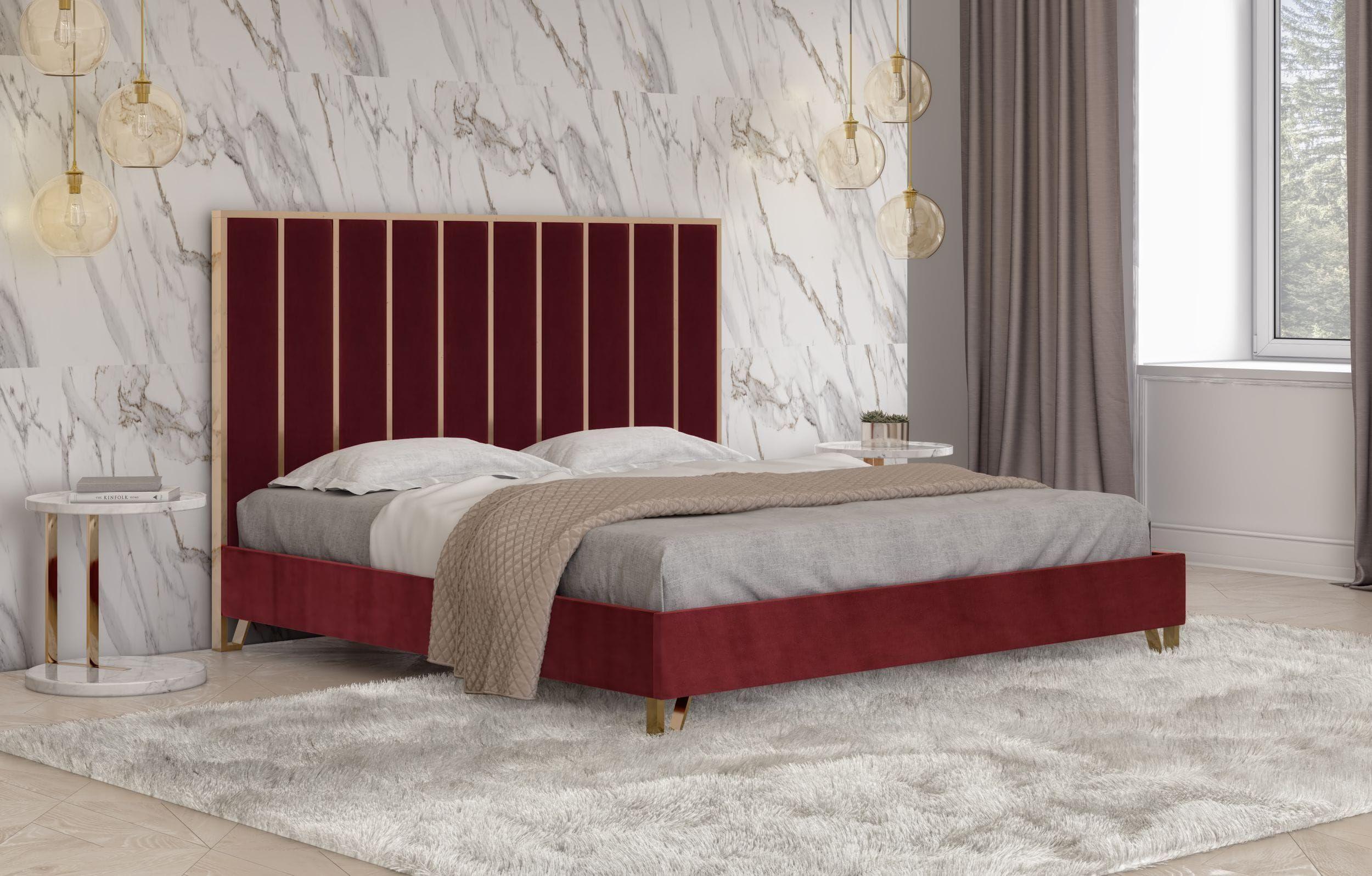 Contemporary, Modern Panel Bed Reyes VGYUHD-1880-RED in Red Velvet