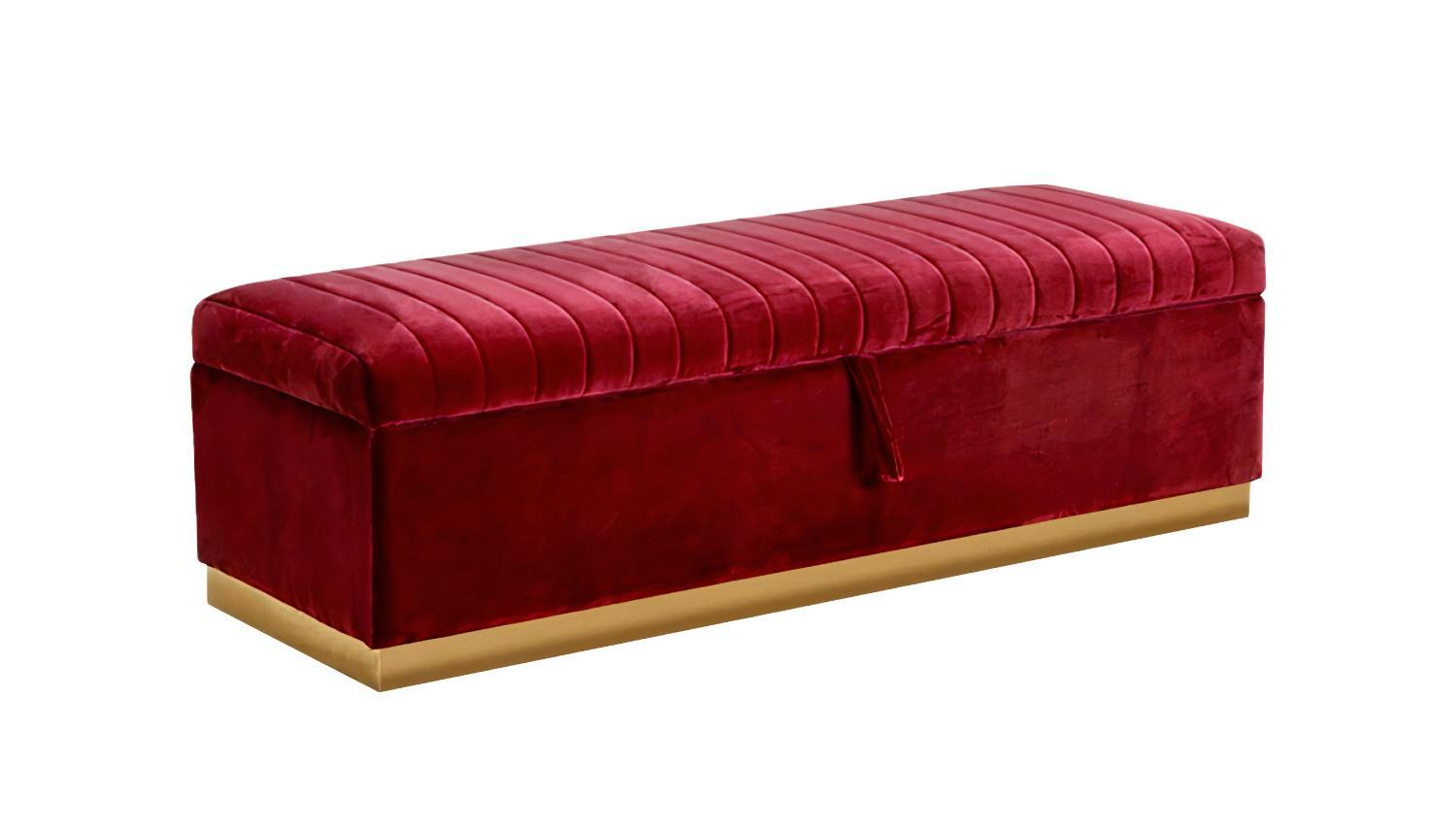 Contemporary, Modern Bench Reyes VGYUHD-1884-RED in Red Velvet