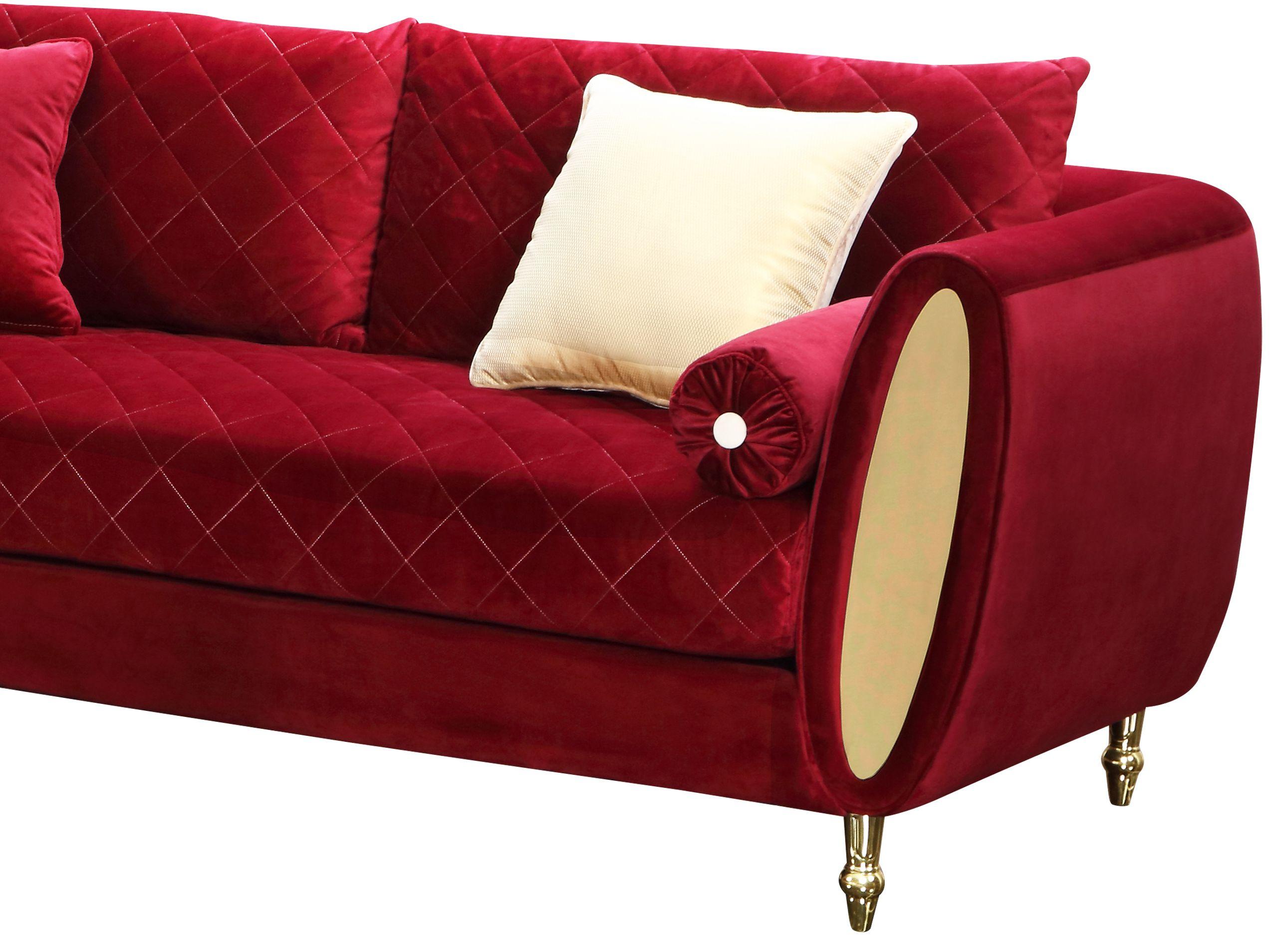 

    
Red Velvet w/ Gold Finish Sofa Modern Cosmos Furniture Ruby
