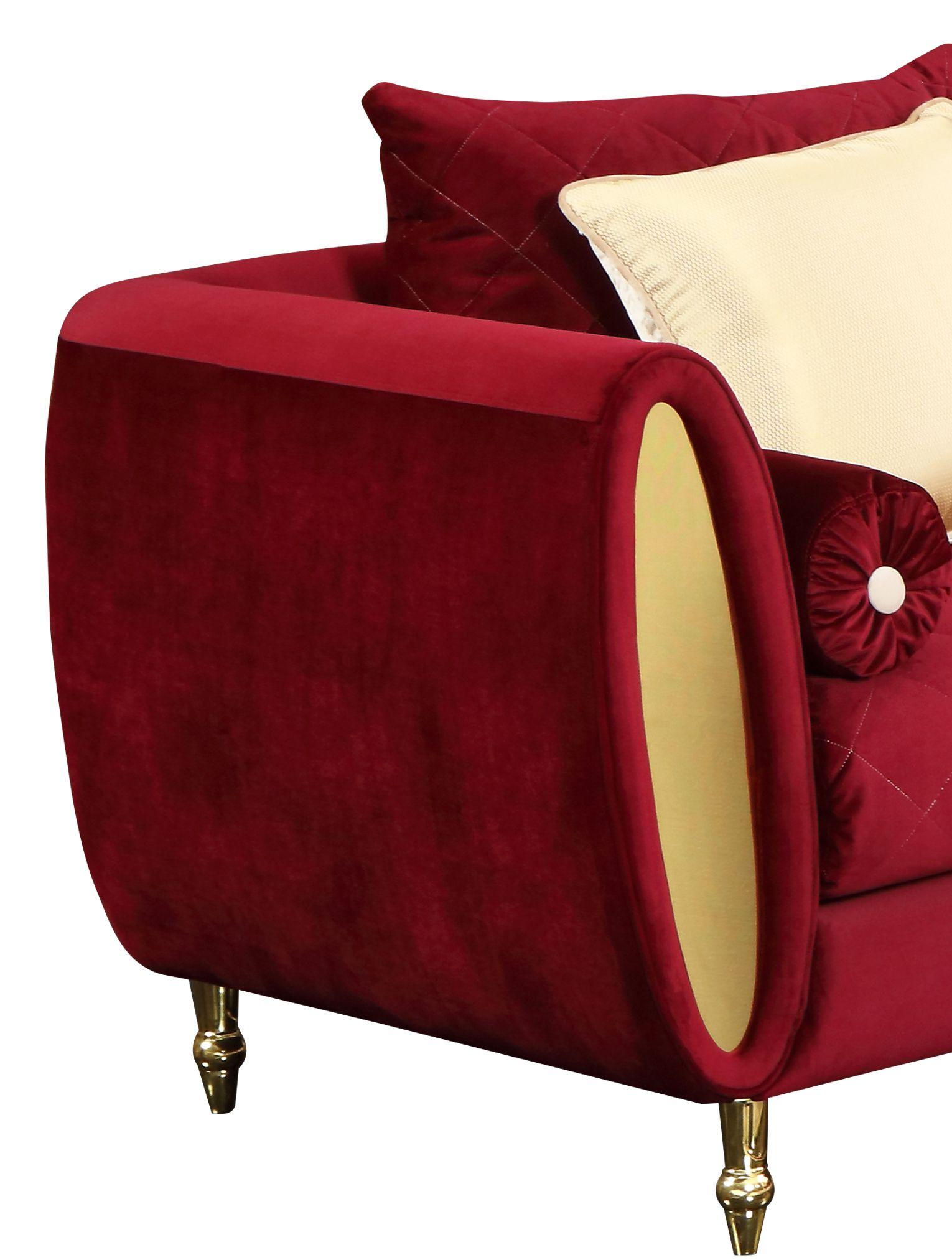 

    
Ruby-Sofa Red Velvet w/ Gold Finish Sofa Modern Cosmos Furniture Ruby
