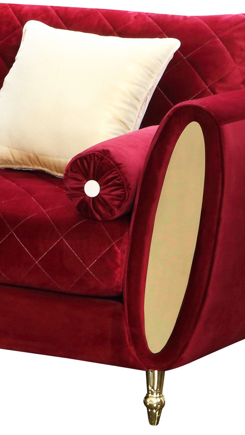 

    
Ruby-Set-2 Red Velvet w/ Gold Finish Sofa Set 2Pcs Modern Cosmos Furniture Ruby
