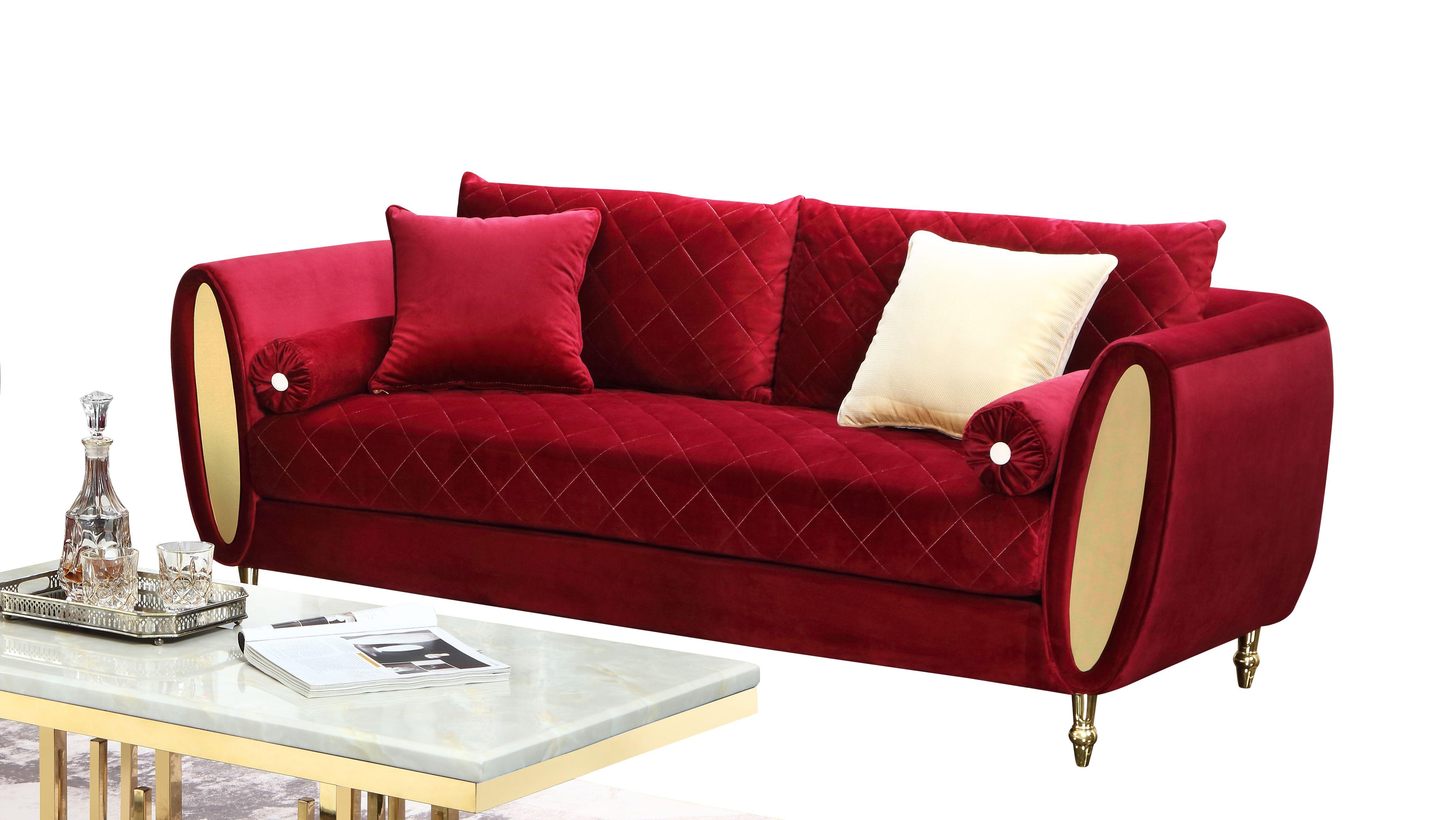 

    
Red Velvet w/ Gold Finish Sofa Set 3Pcs Modern Cosmos Furniture Ruby
