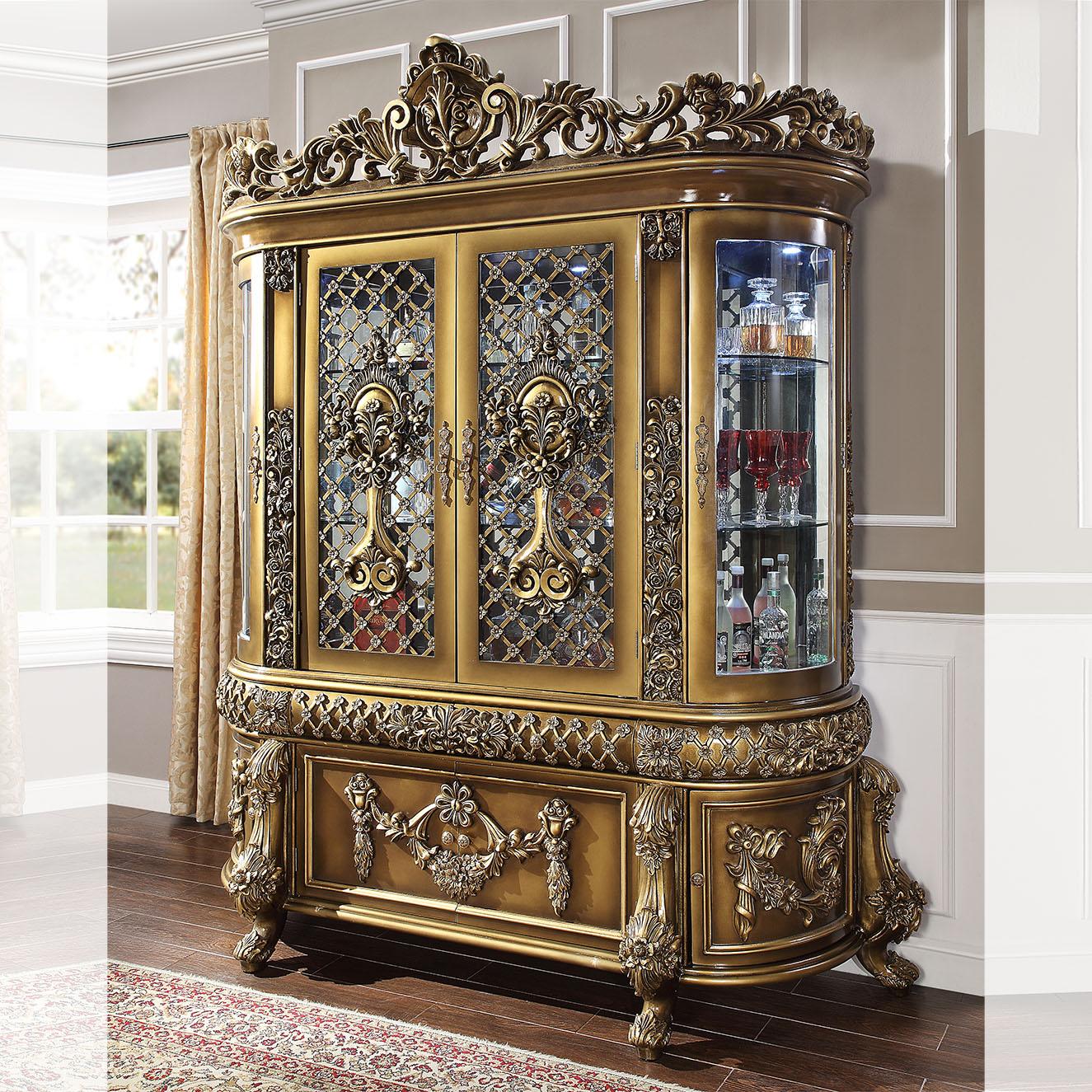 Traditional China Cabinet HD-1802 HD-CH1802 in Silver, Brown 